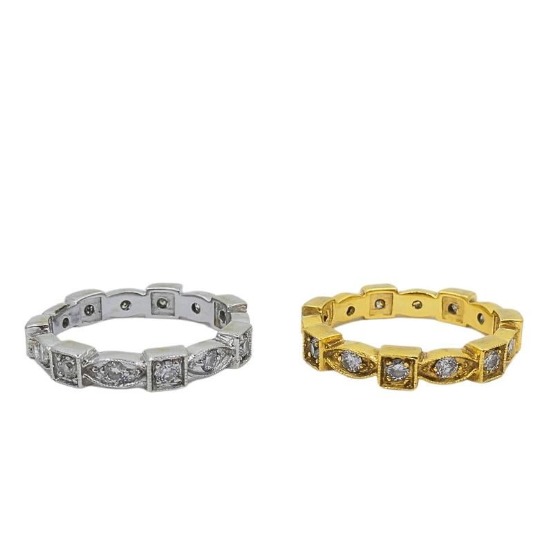 Pair of Eternity Rings White and Yellow Gold Diamond For Sale 1