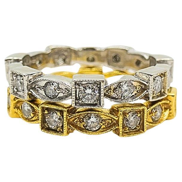 Pair of Eternity Rings White and Yellow Gold Diamond For Sale
