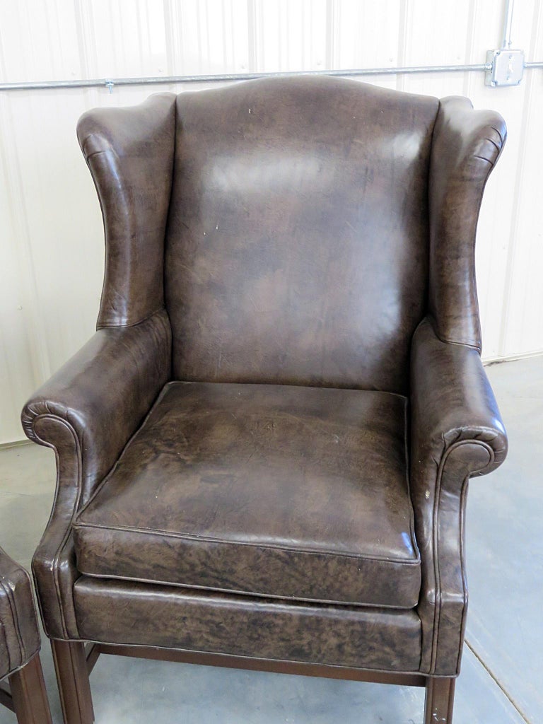 Pair of Ethan Allen Leather Wingback Chairs For Sale at 1stDibs | vintage ethan allen wingback 