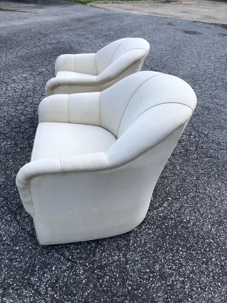 Pair of Ethan Allen Linen Swivel Club Chairs at 1stDibs ethan allen