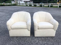 Pair of Ethan Allen Linen Swivel Club Chairs