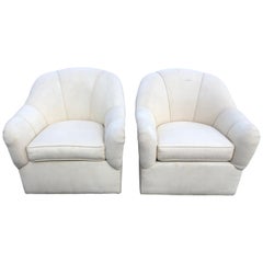 Pair of Ethan Allen Linen Swivel Club Chairs