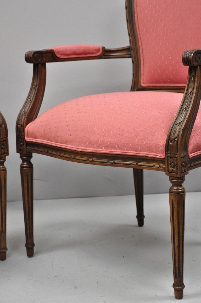 Pair of Ethan Allen Louis XVI French Style Pink Armchairs Fauteuil