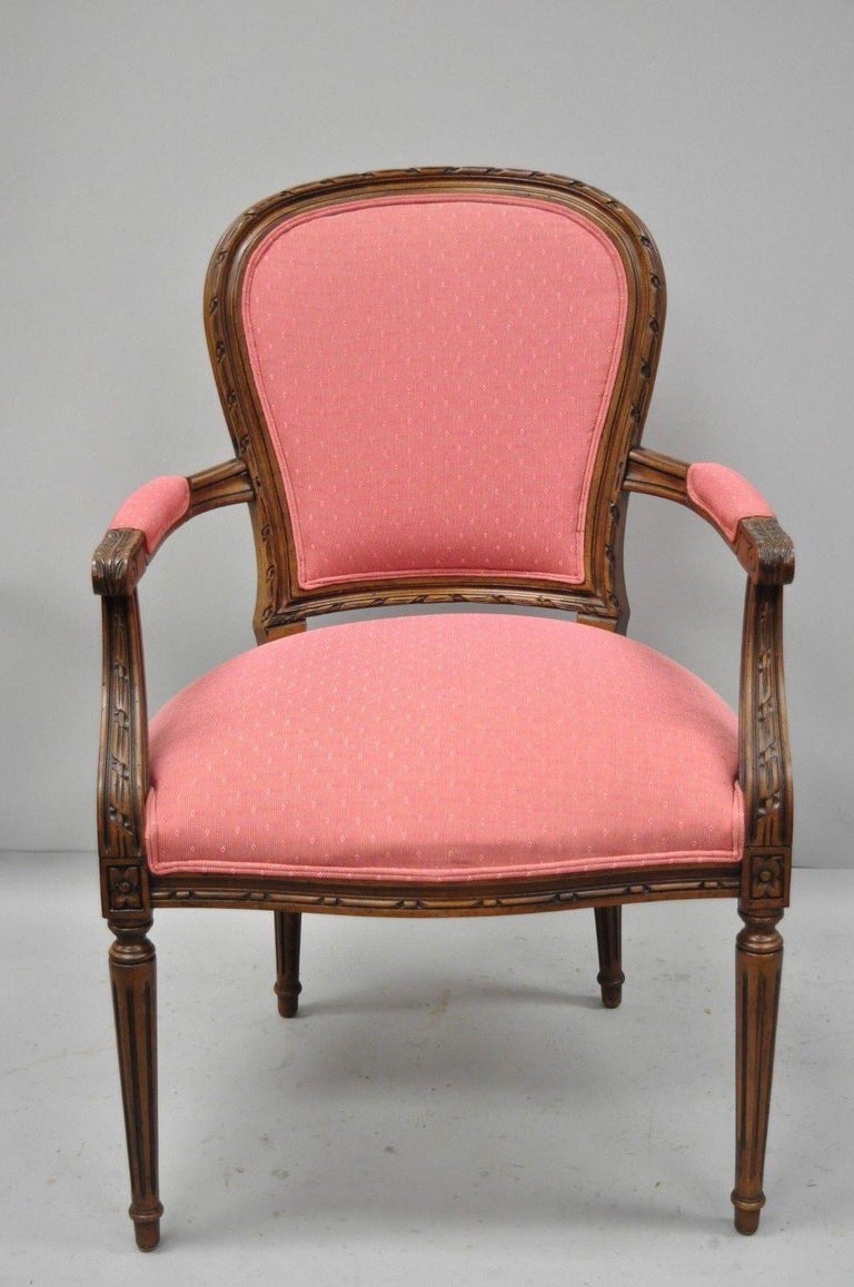 Pair of Ethan Allen Louis XVI French Style Pink Armchairs Fauteuil