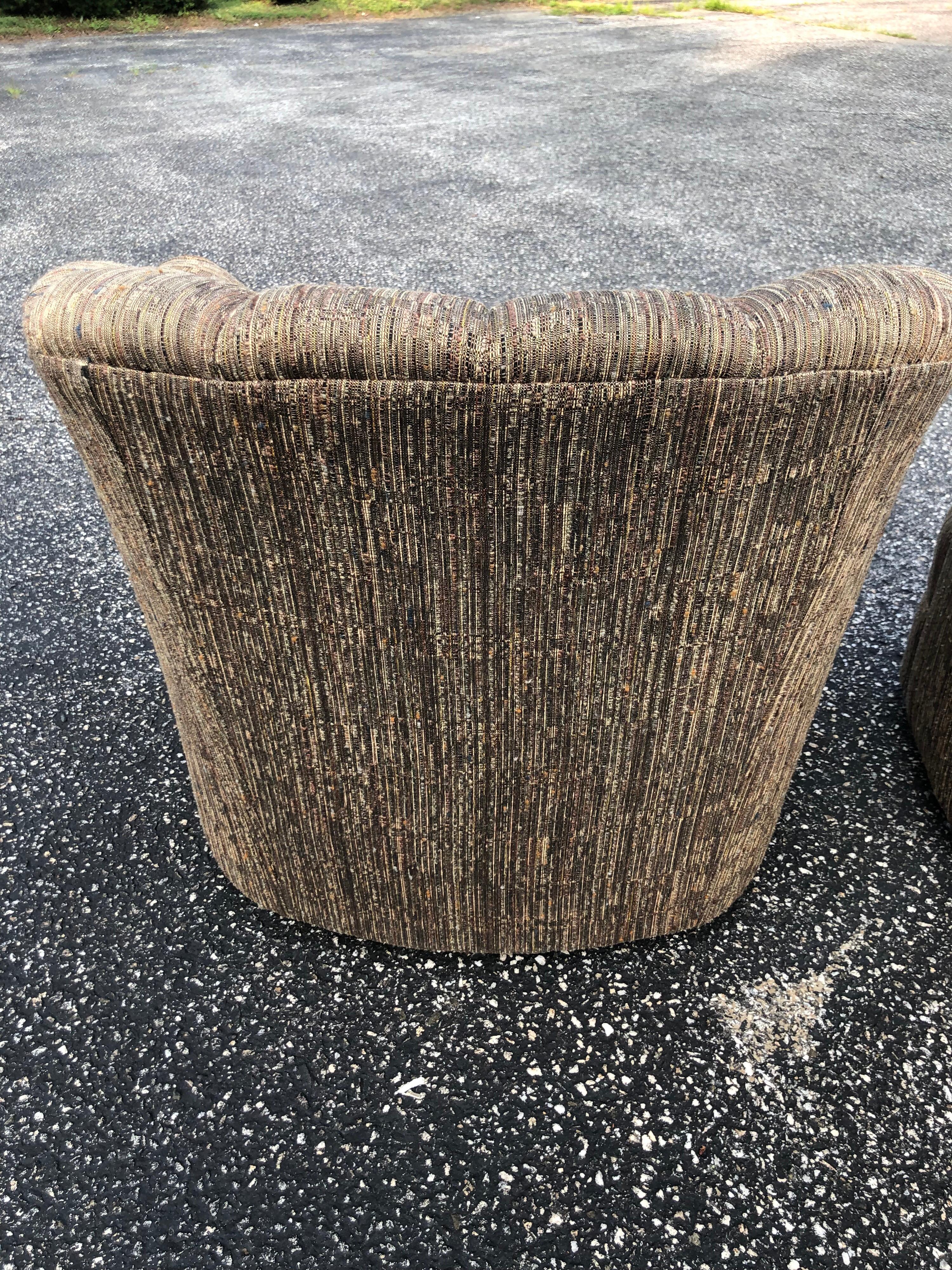 Upholstery Pair of Textured Silver Gray Swivel Chairs