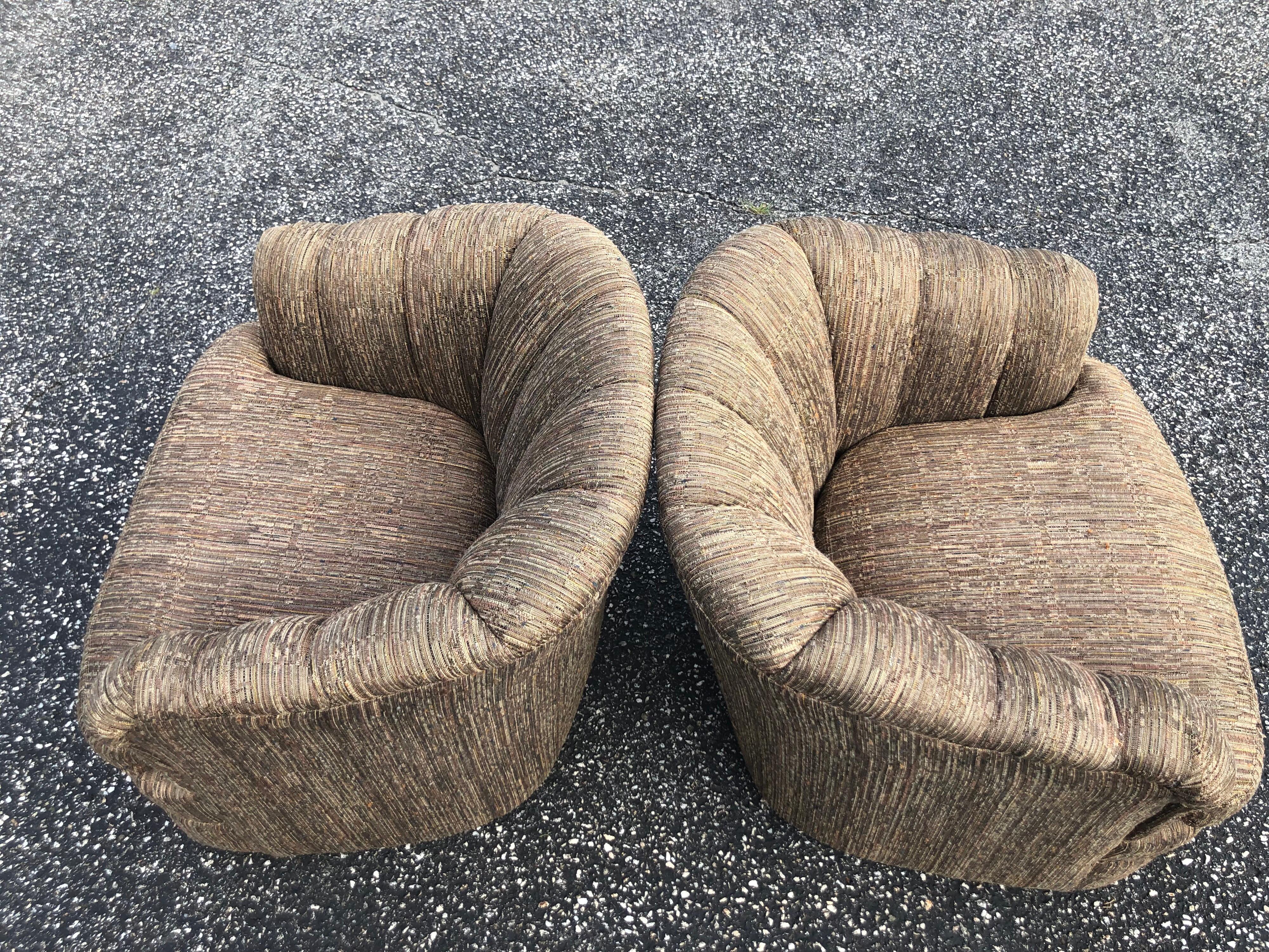 Pair of Textured Silver Gray Swivel Chairs 1