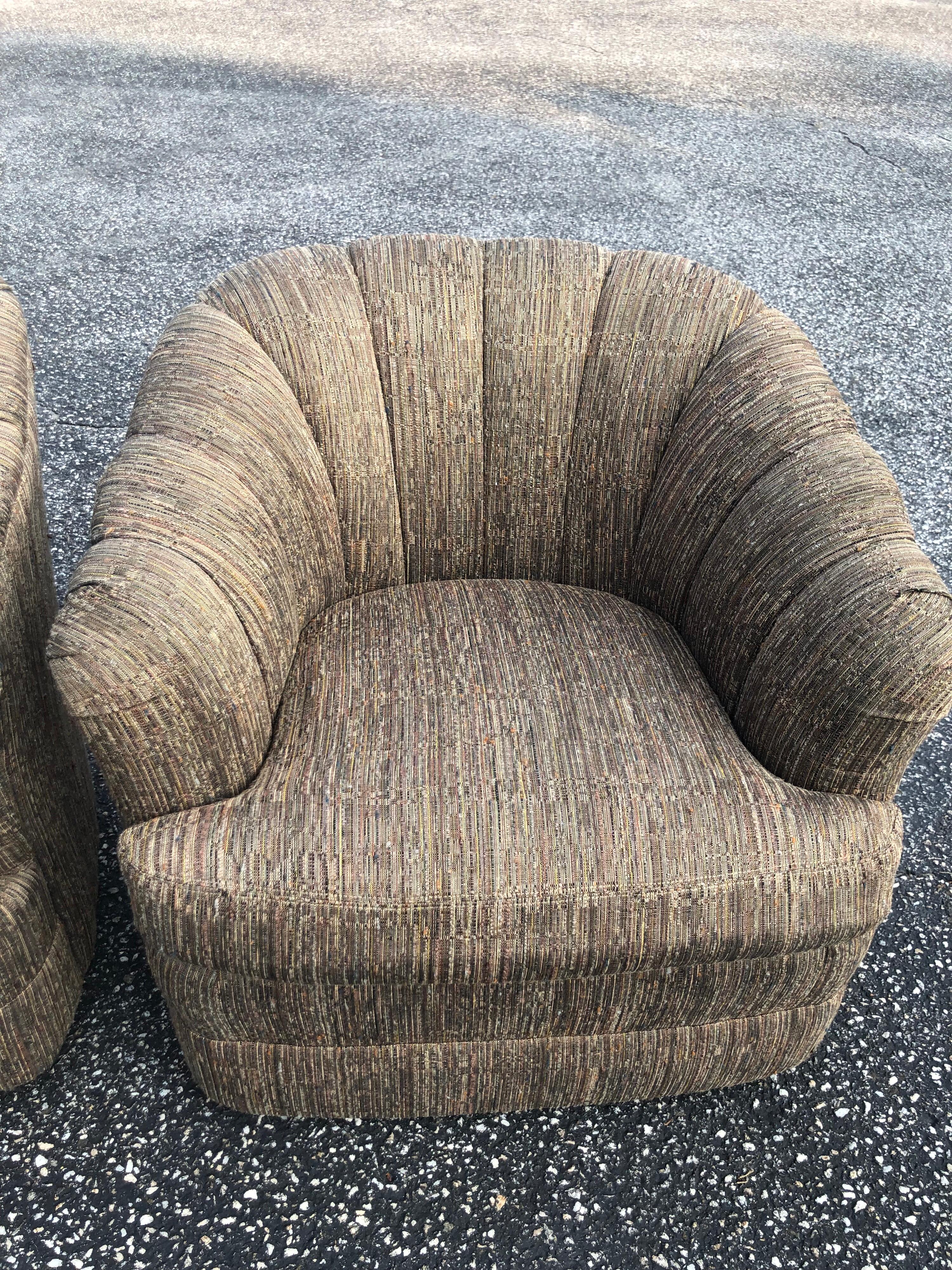Pair of Textured Silver Gray Swivel Chairs 4