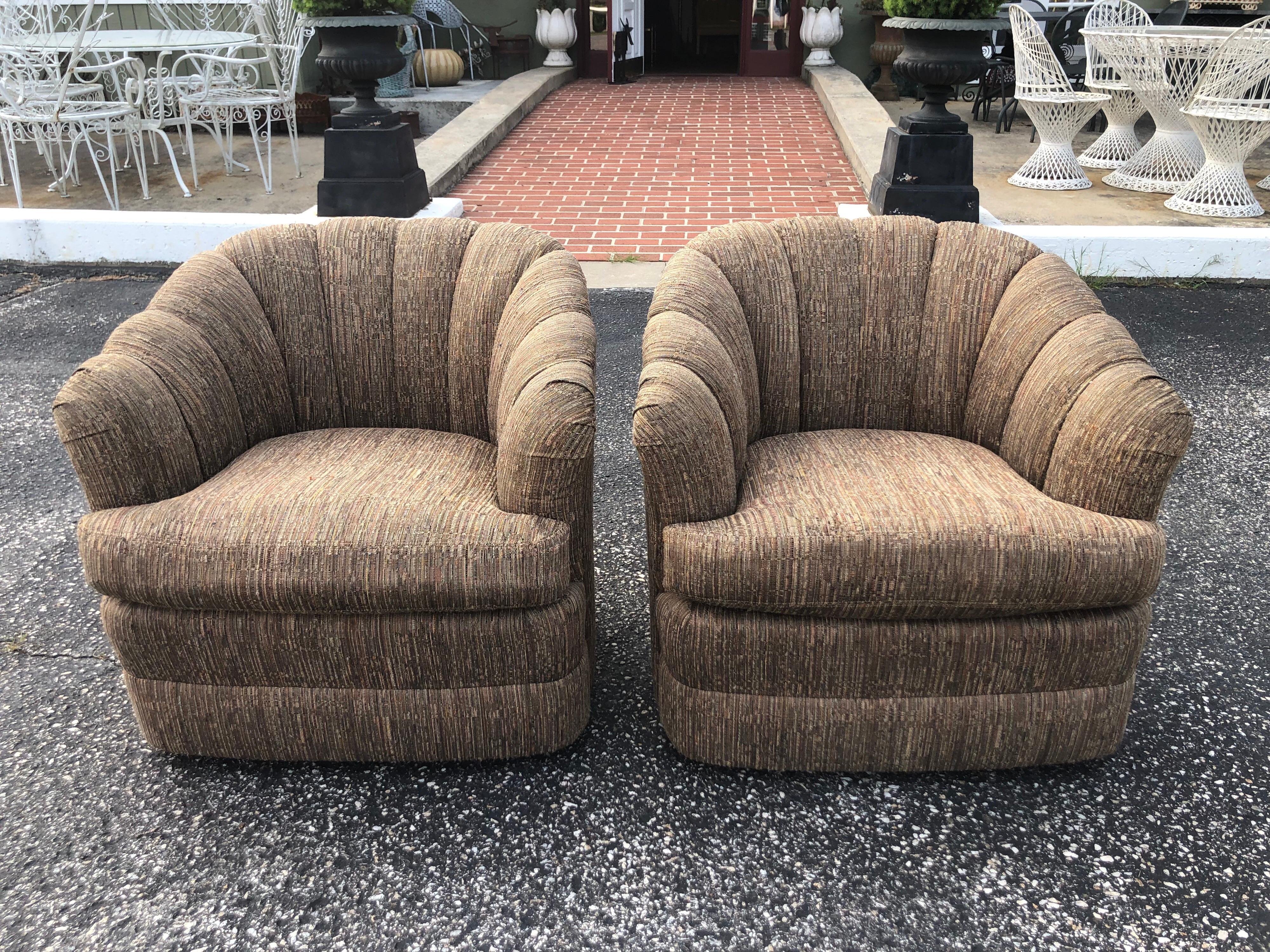 American Pair of Textured Silver Gray Swivel Chairs