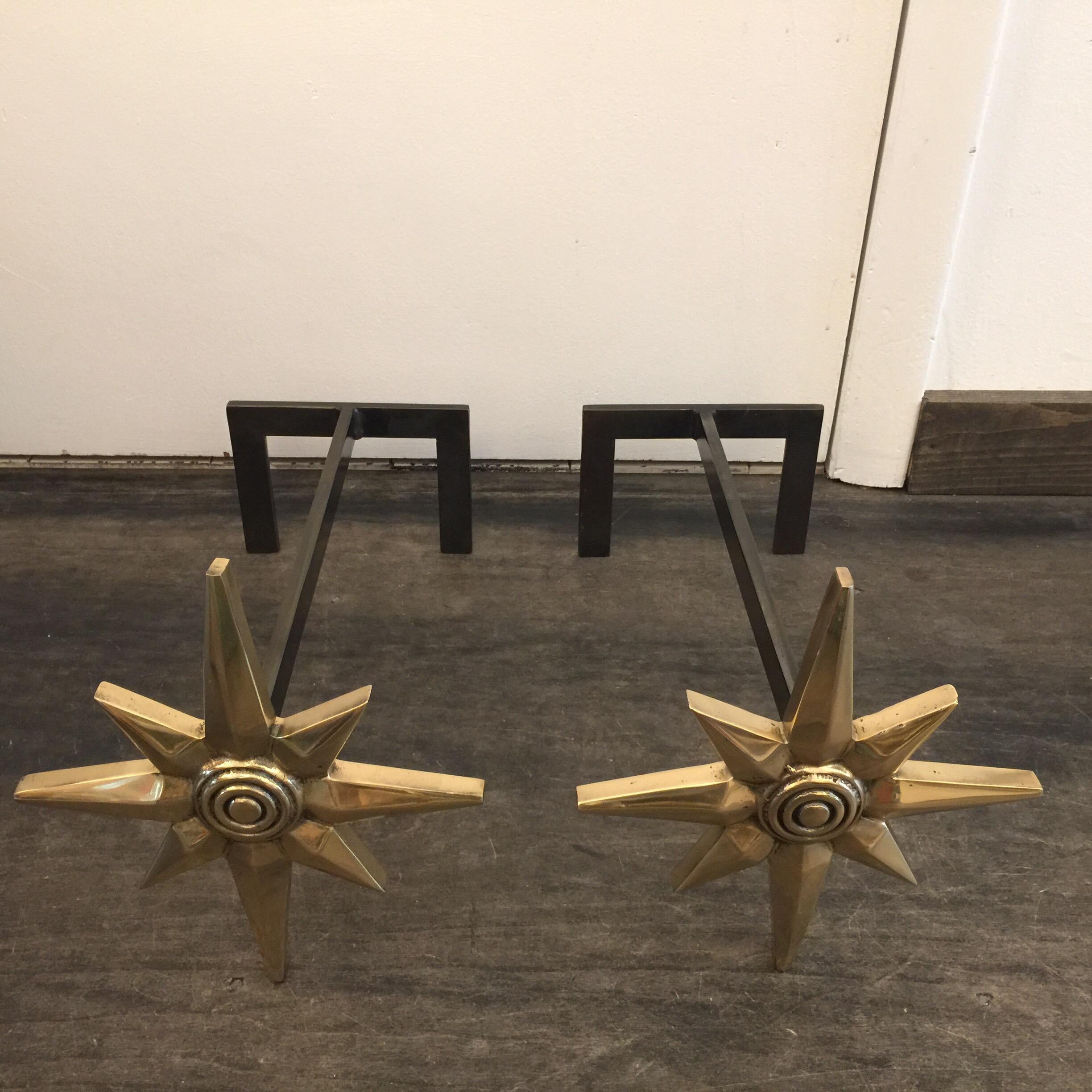 Pair of Étoile Andirons after Giacometti In Good Condition In East Hampton, NY