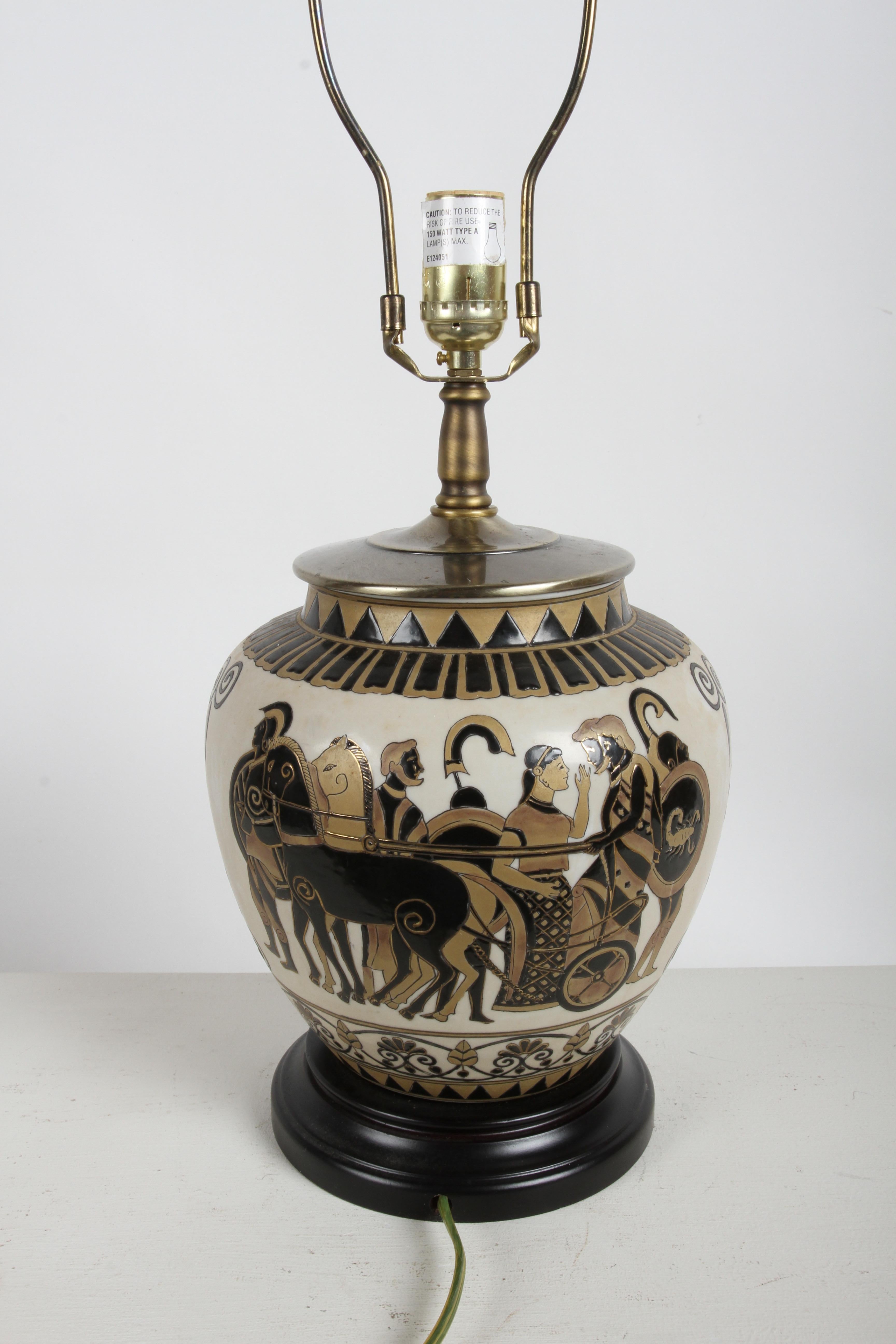 Pair of Etruscan Style Art Table Urn Lamps Hand-Painted Incised Greek Motifs For Sale 5