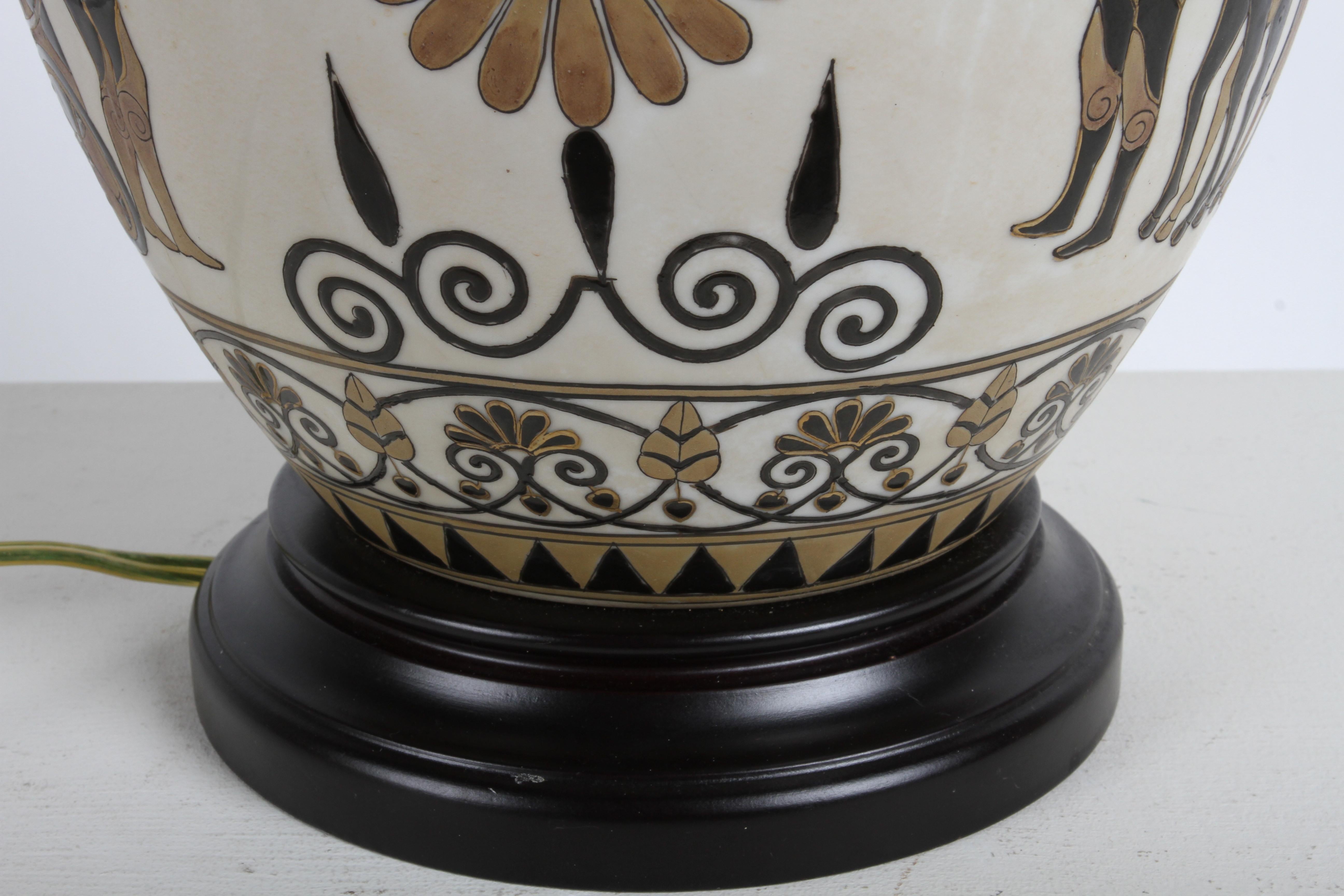 Pair of Etruscan Style Art Table Urn Lamps Hand-Painted Incised Greek Motifs For Sale 6