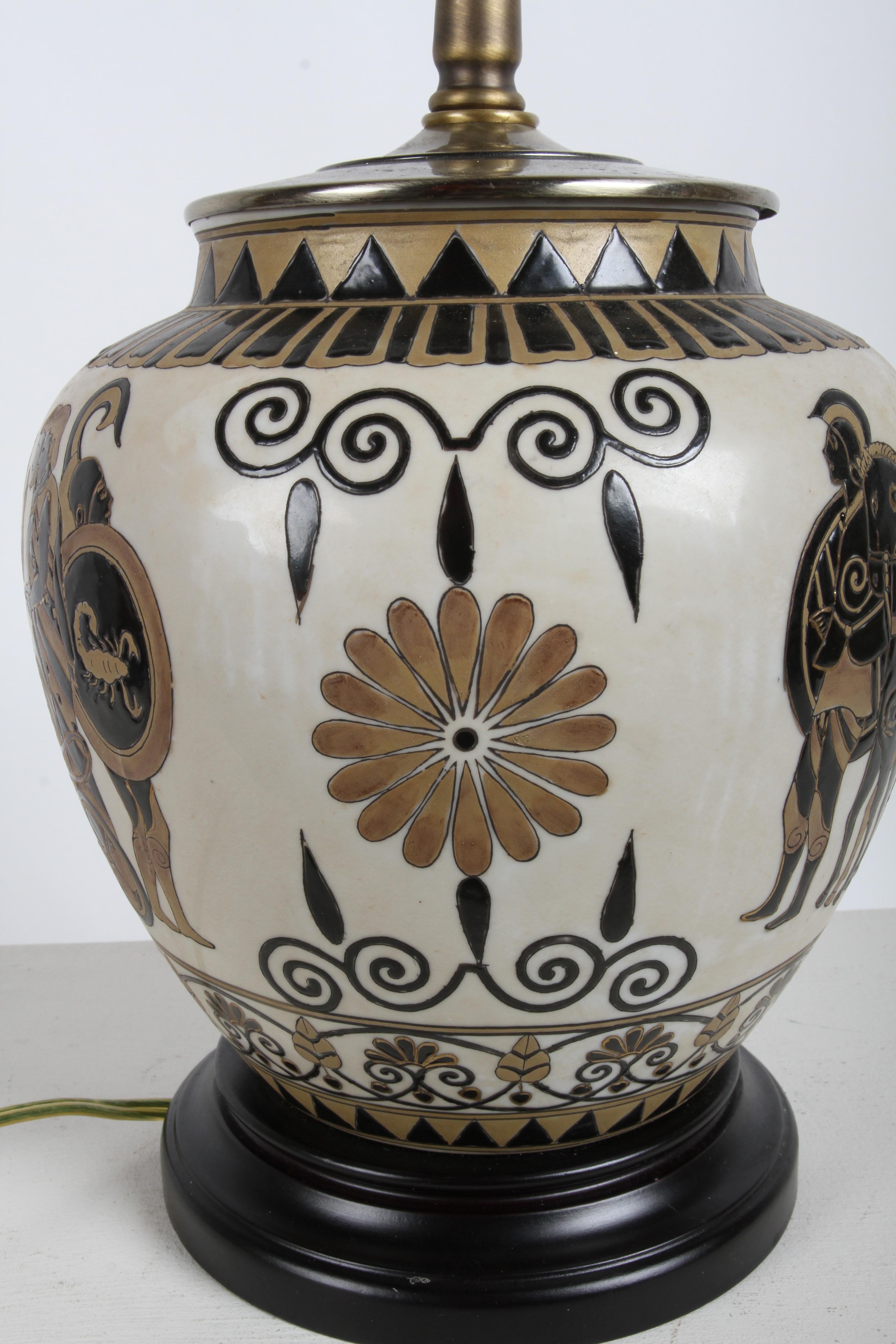 Pair of Etruscan Style Art Table Urn Lamps Hand-Painted Incised Greek Motifs For Sale 7