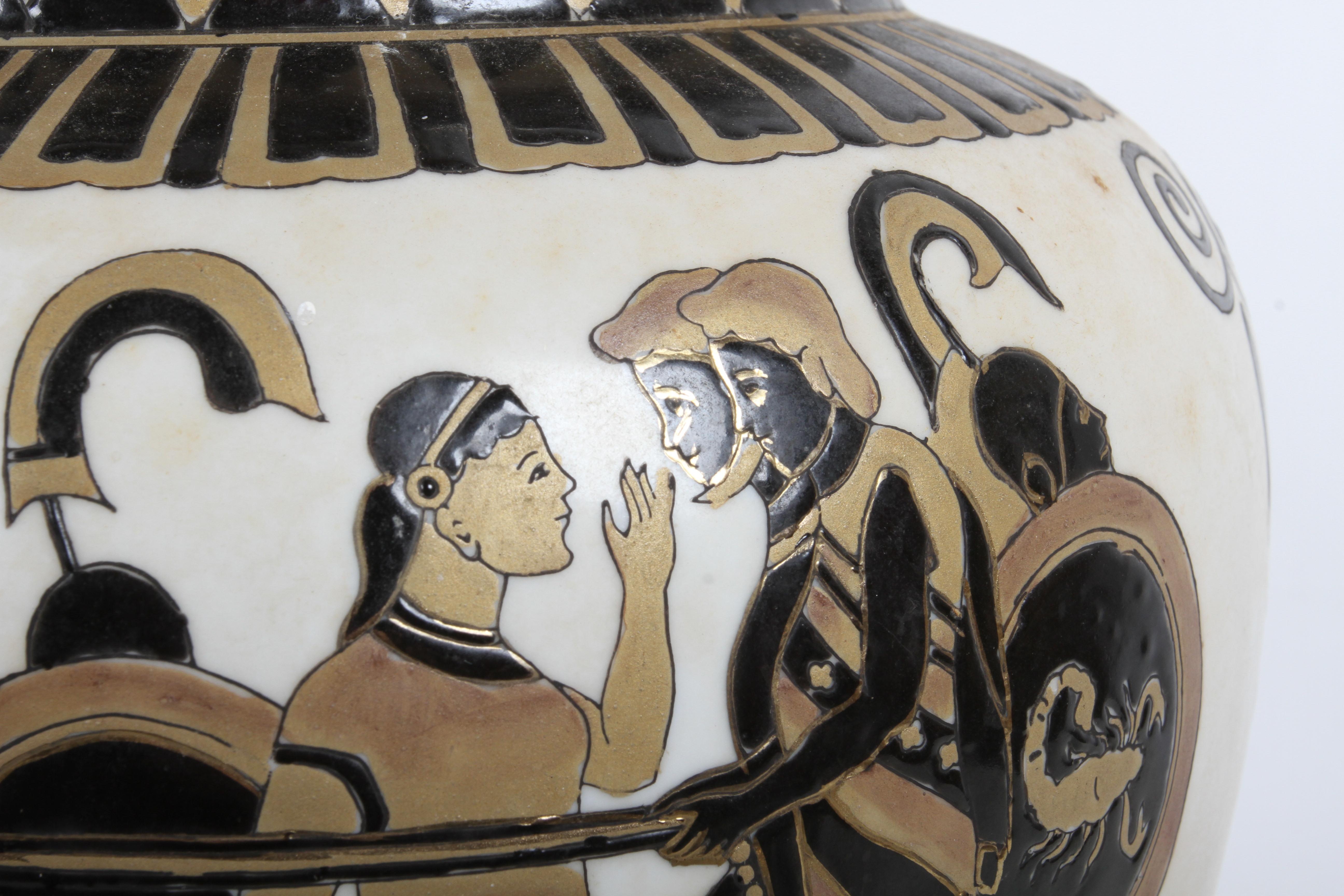 Pair of Etruscan Style Art Table Urn Lamps Hand-Painted Incised Greek Motifs For Sale 8