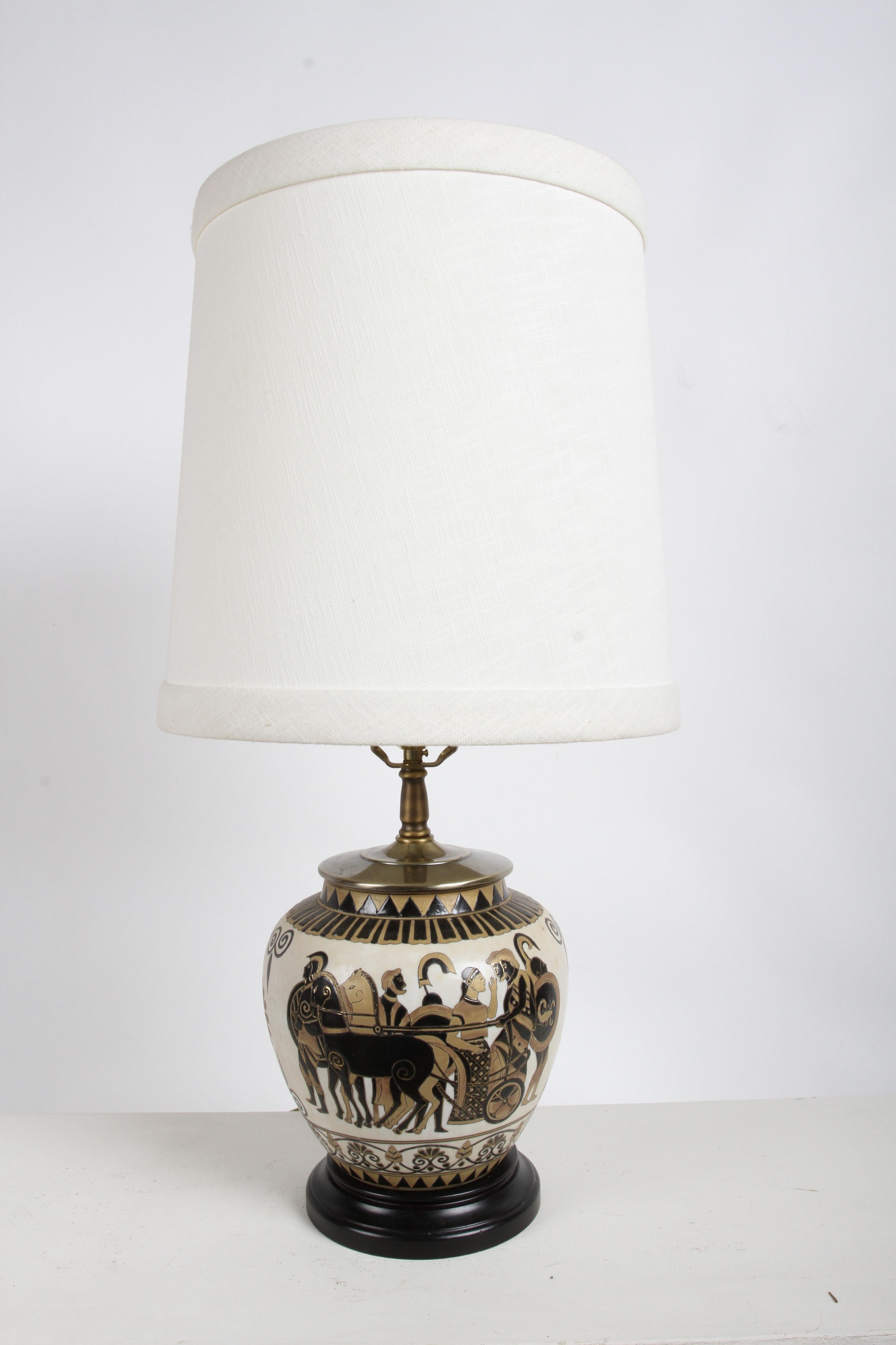 Pair of Etruscan Style Art Table Urn Lamps Hand-Painted Incised Greek Motifs For Sale 9