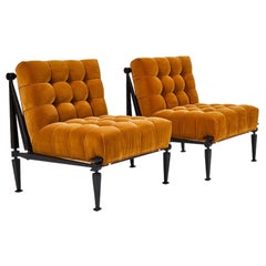 Pair of Etruscan Style Biscuit Tufted Slipper Chairs