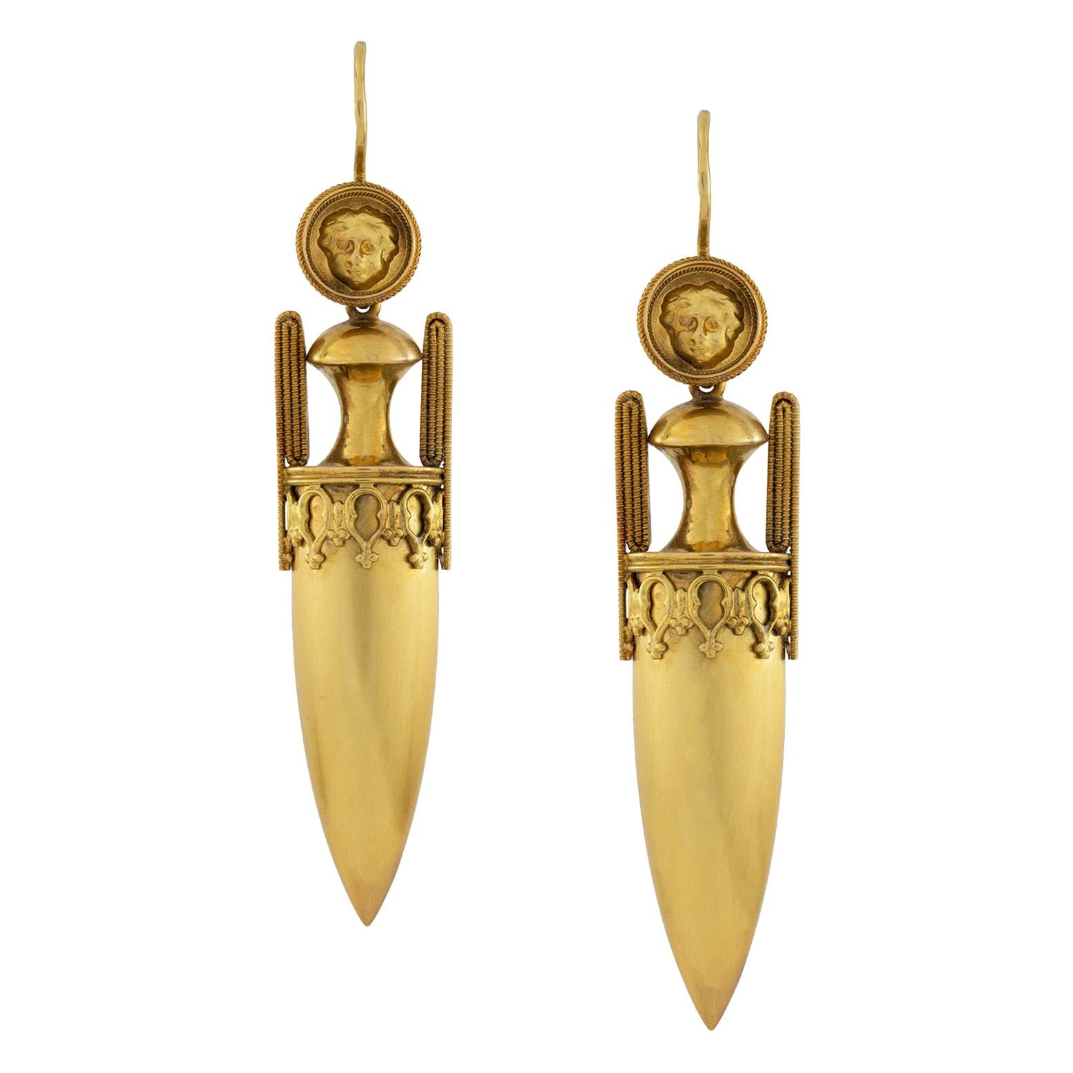 Pair of Etrustian Revival Gold Amphora Drop Earrings