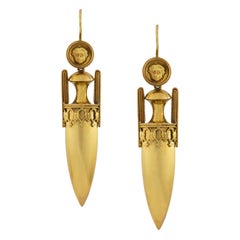 Antique Pair of Etrustian Revival Gold Amphora Drop Earrings