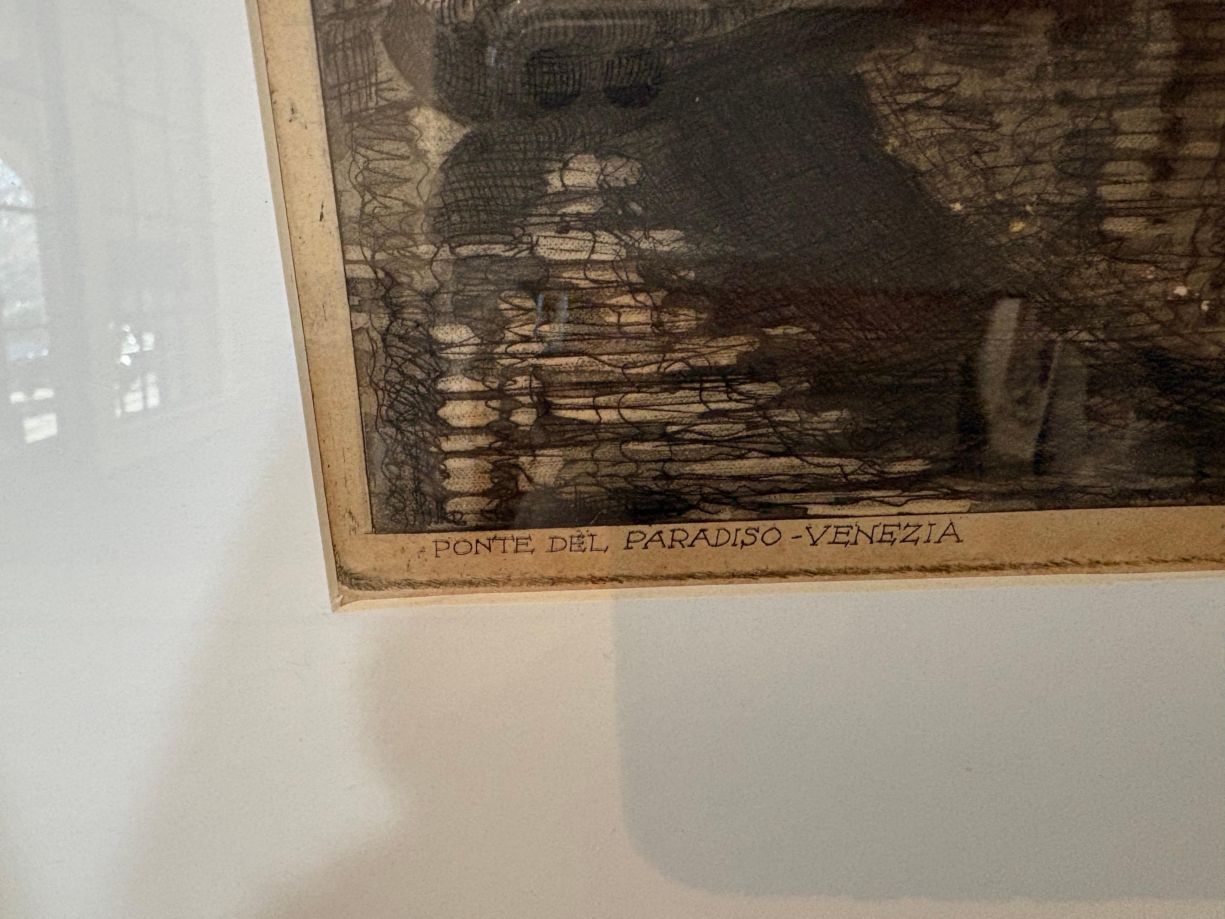 Italian Pair of Ettore Fagiuoli framed signed etchings of Venice and Verona For Sale