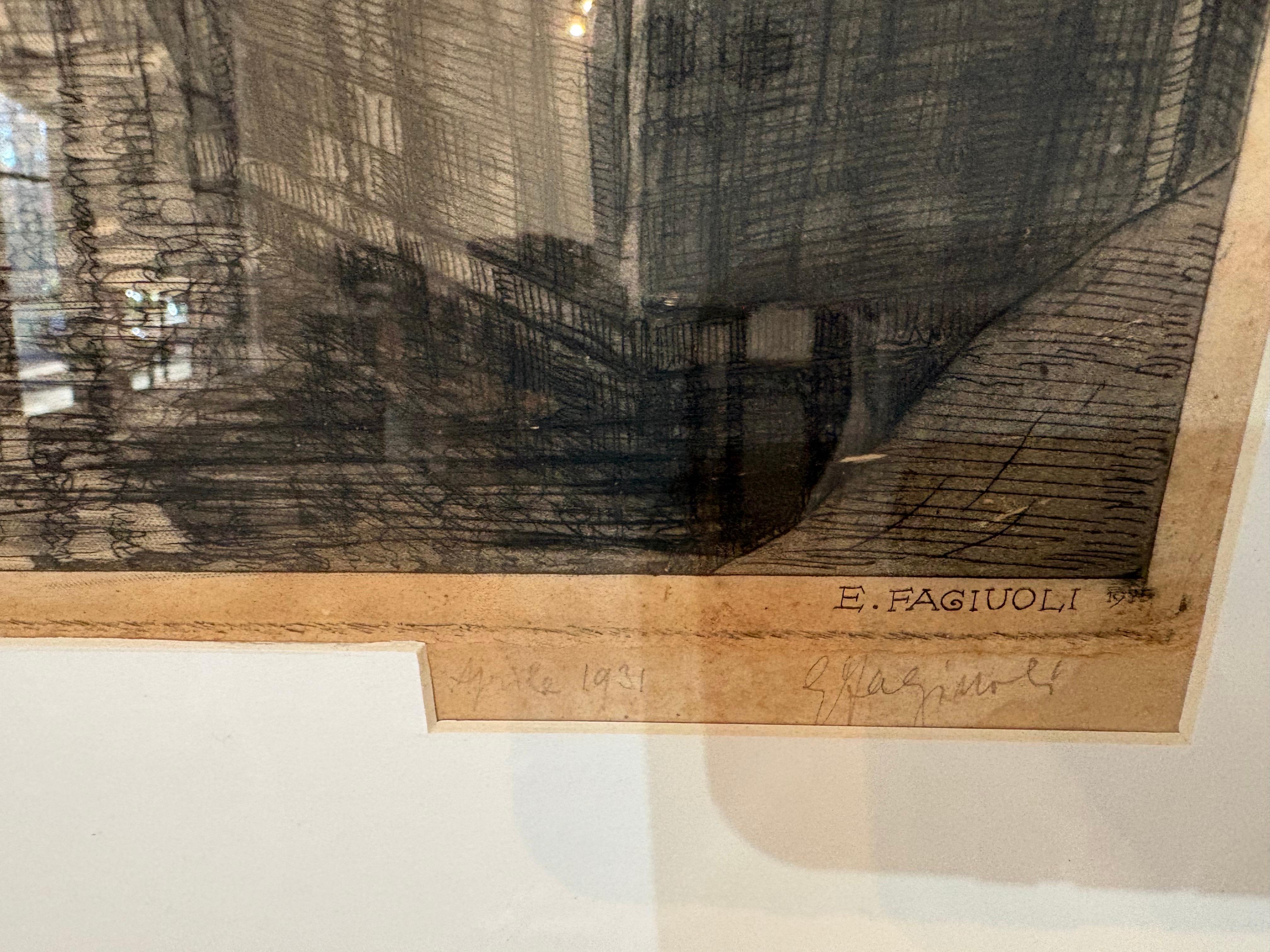Early 20th Century Pair of Ettore Fagiuoli framed signed etchings of Venice and Verona For Sale