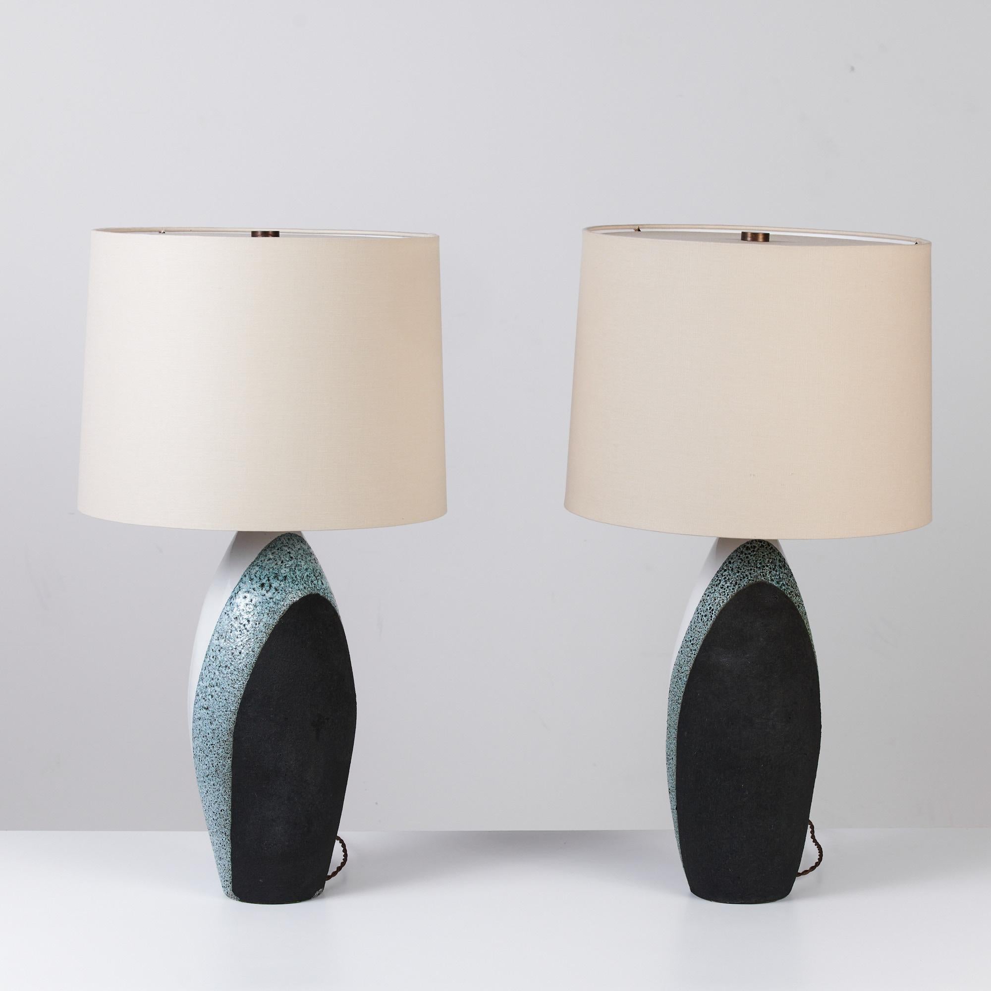 Brass Pair of Ettore Sottsass for Bitossi Glazed Ceramic Lamps For Sale