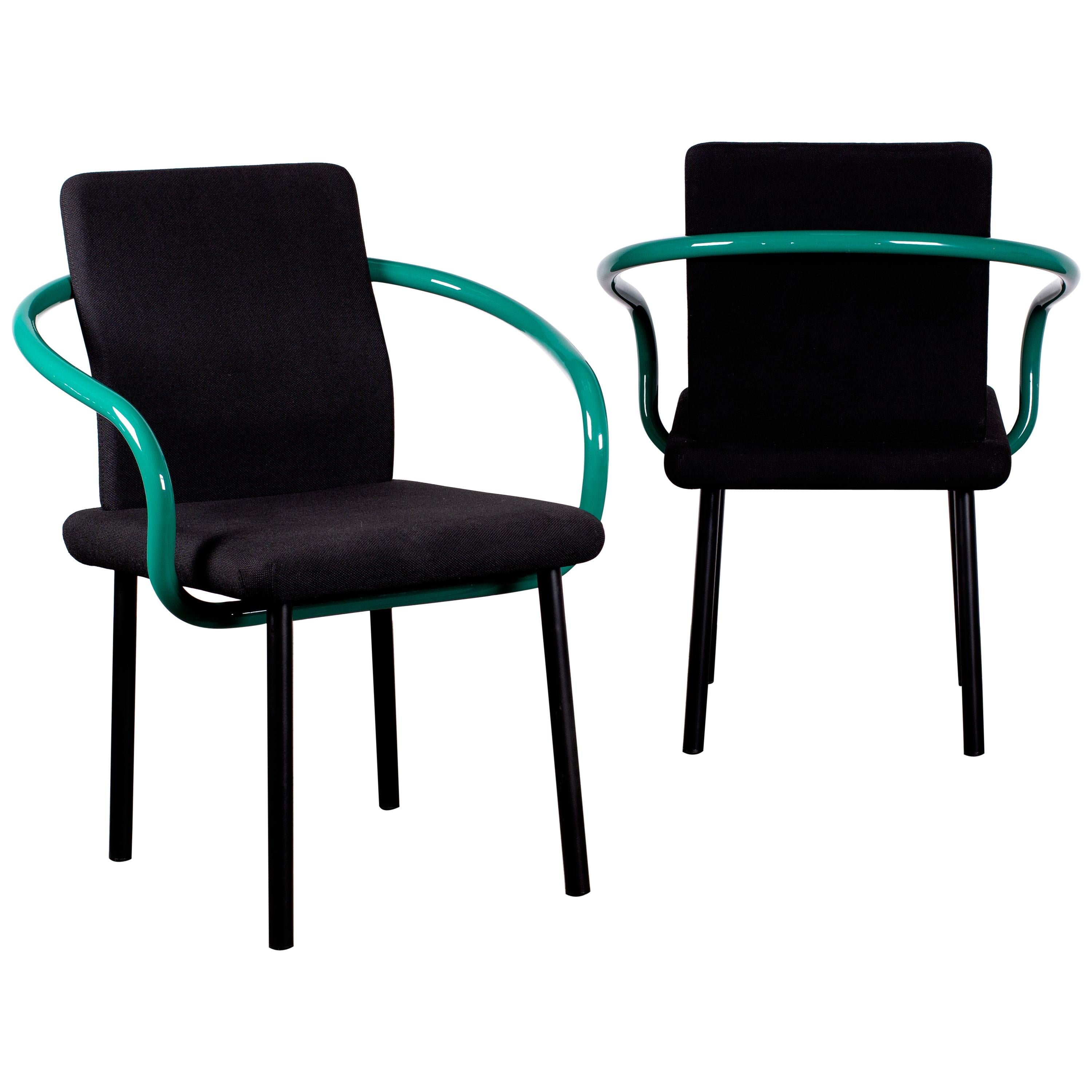 Pair of Ettore Sottsass Mandarin Chairs for Knoll in Green & Black