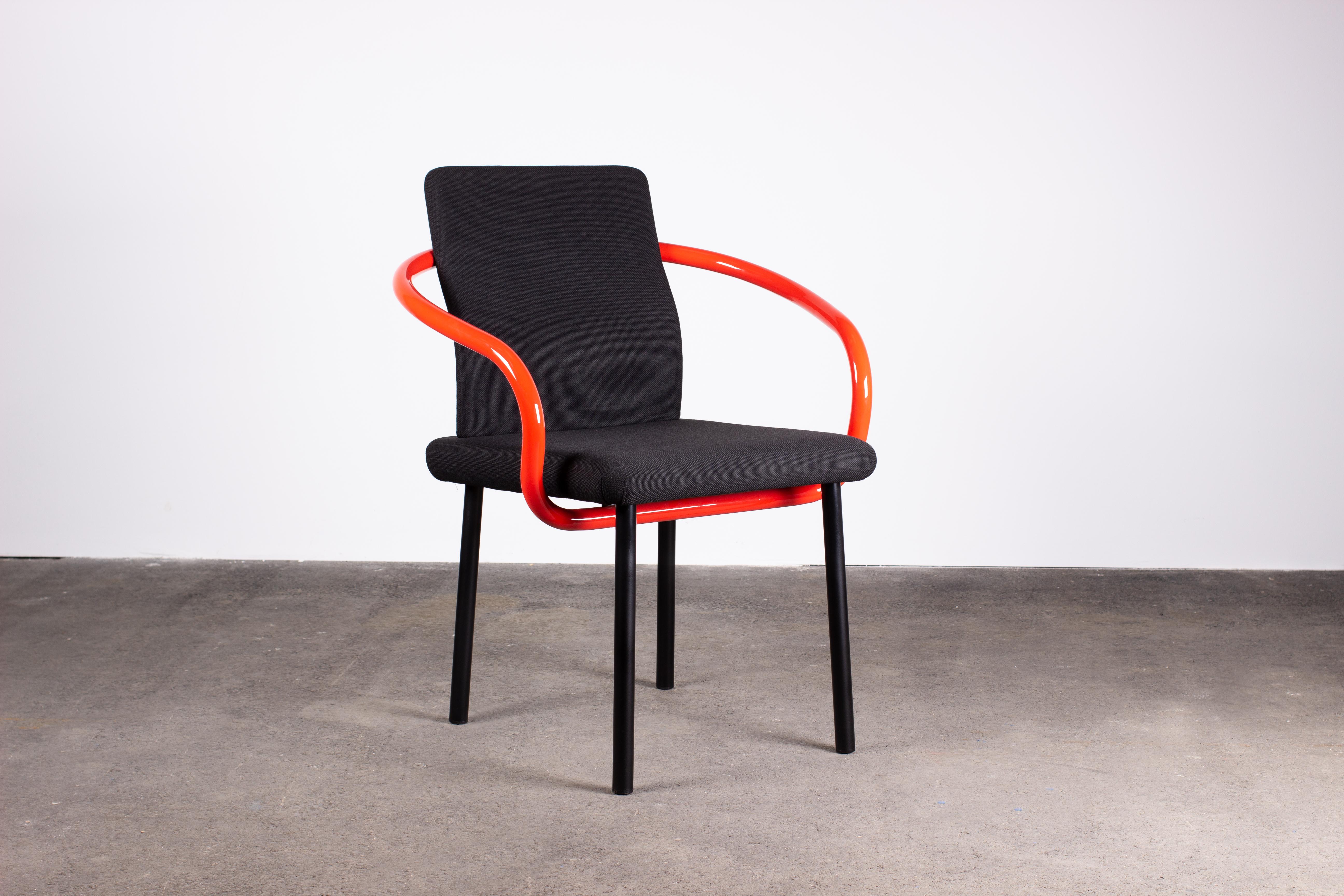 Italian Pair of Ettore Sottsass Mandarin Chairs for Knoll in Red & Black