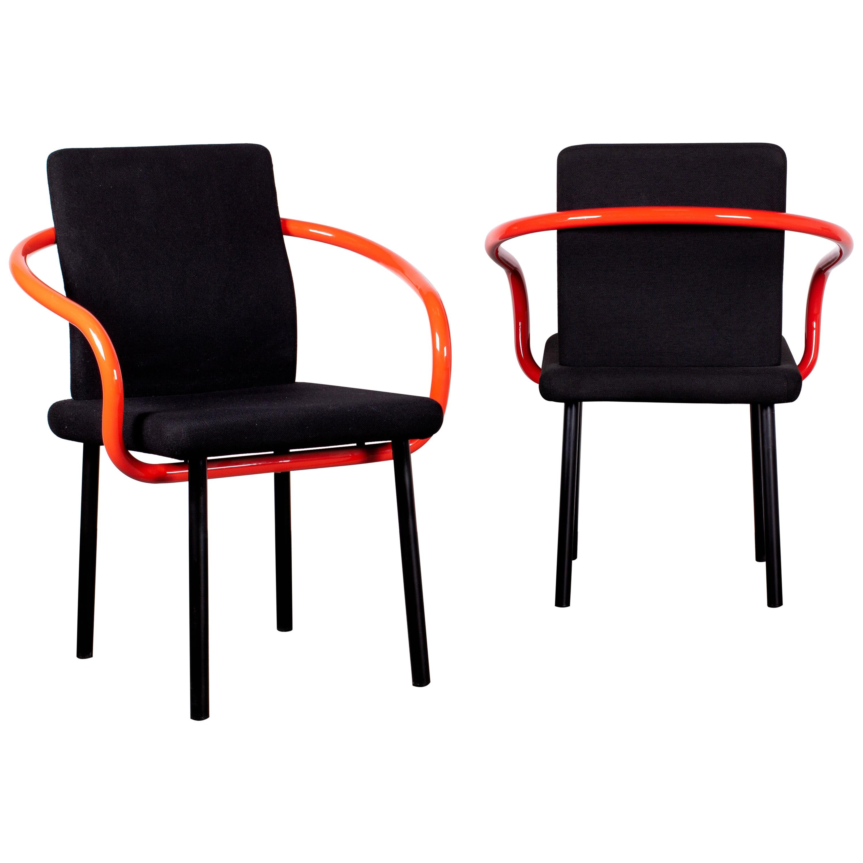 Pair of Ettore Sottsass Mandarin Chairs for Knoll in Red & Black