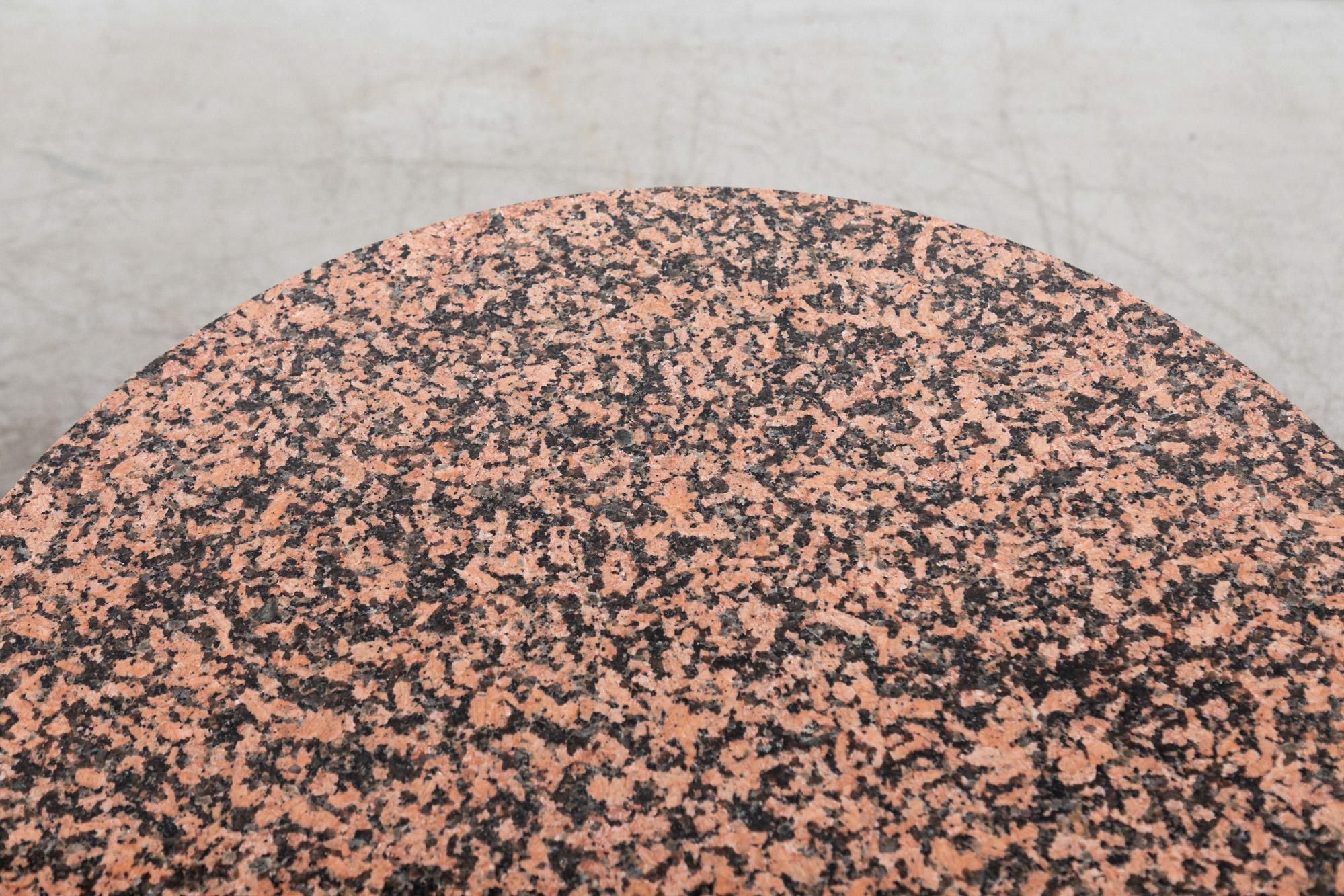Pair of Ettore Sottsass Style Red Granite Side Tables with Architectural Bases For Sale 5