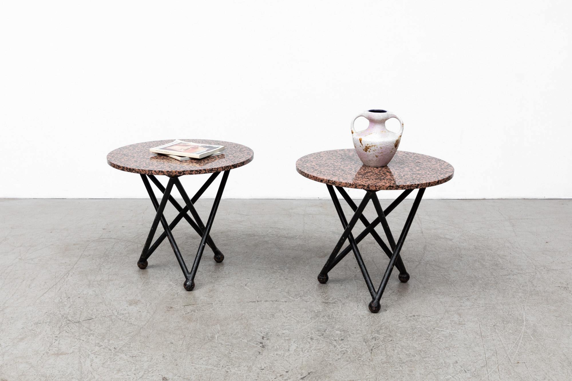 Pair of Ettore Sottsass Style Red Granite Side Tables with Architectural Bases For Sale 8