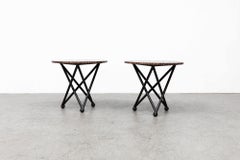 Pair of Ettore Sottsass Style Red Granite Side Tables with Architectural Bases