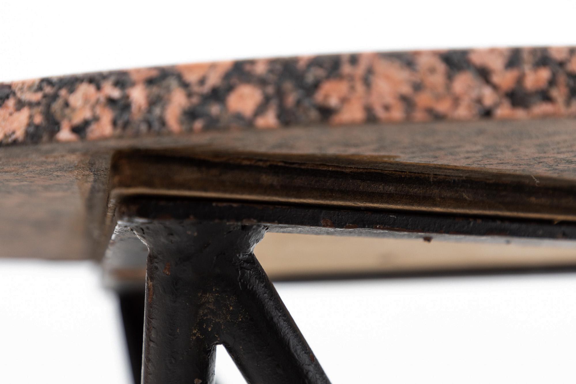 Late 20th Century Pair of Ettore Sottsass Style Red Granite Side Tables with Architectural Bases For Sale
