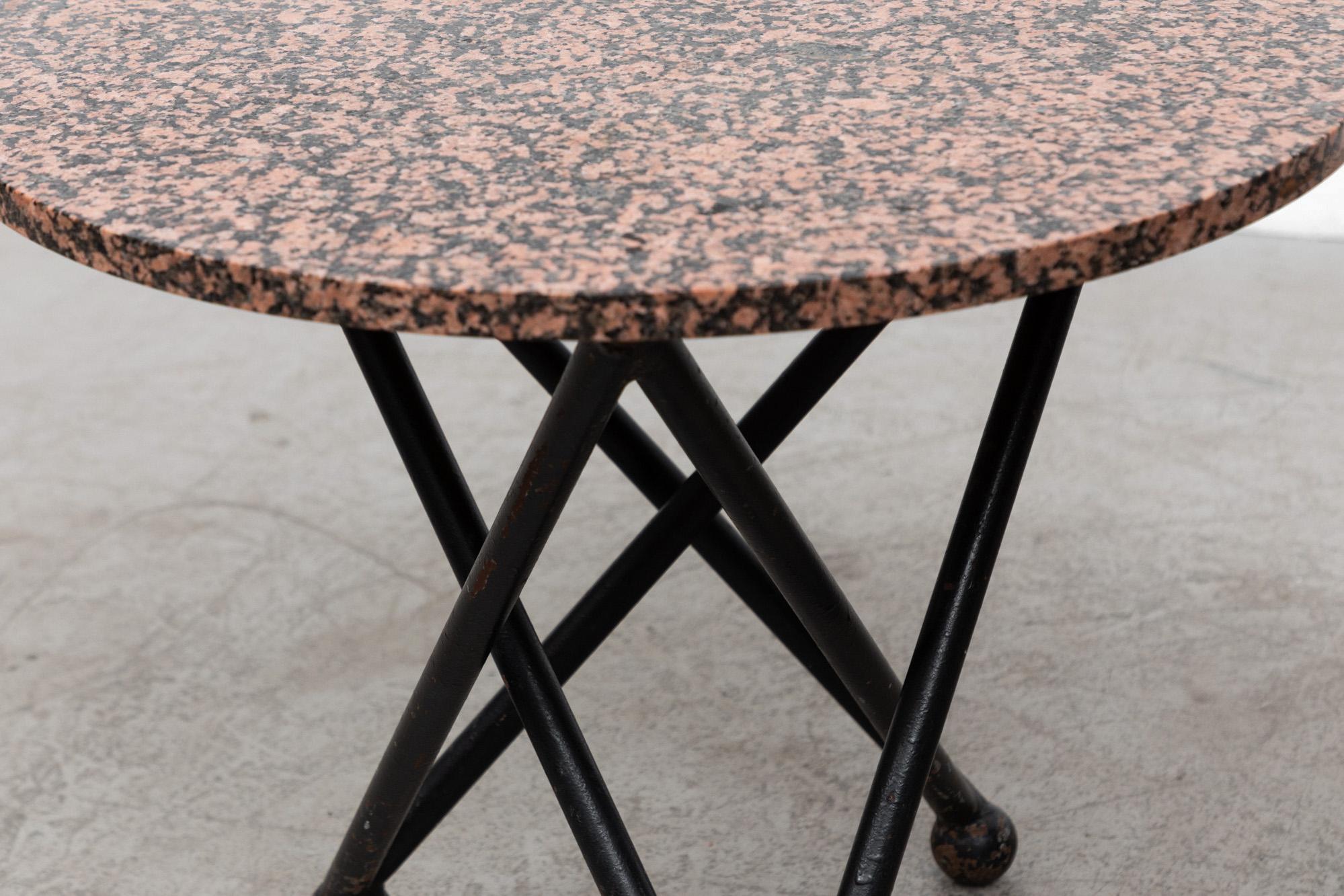 Pair of Ettore Sottsass Style Red Granite Side Tables with Architectural Bases For Sale 1