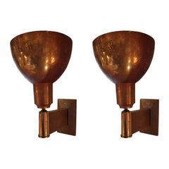 lights printz Vintage Pair of Eugene Printz Copper and Wood Midcentury French Sconces, 1940