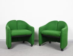 Pair of Eugenio Gerli Midcentury Green Fabric Italian Armchairs, Tecno 1960s