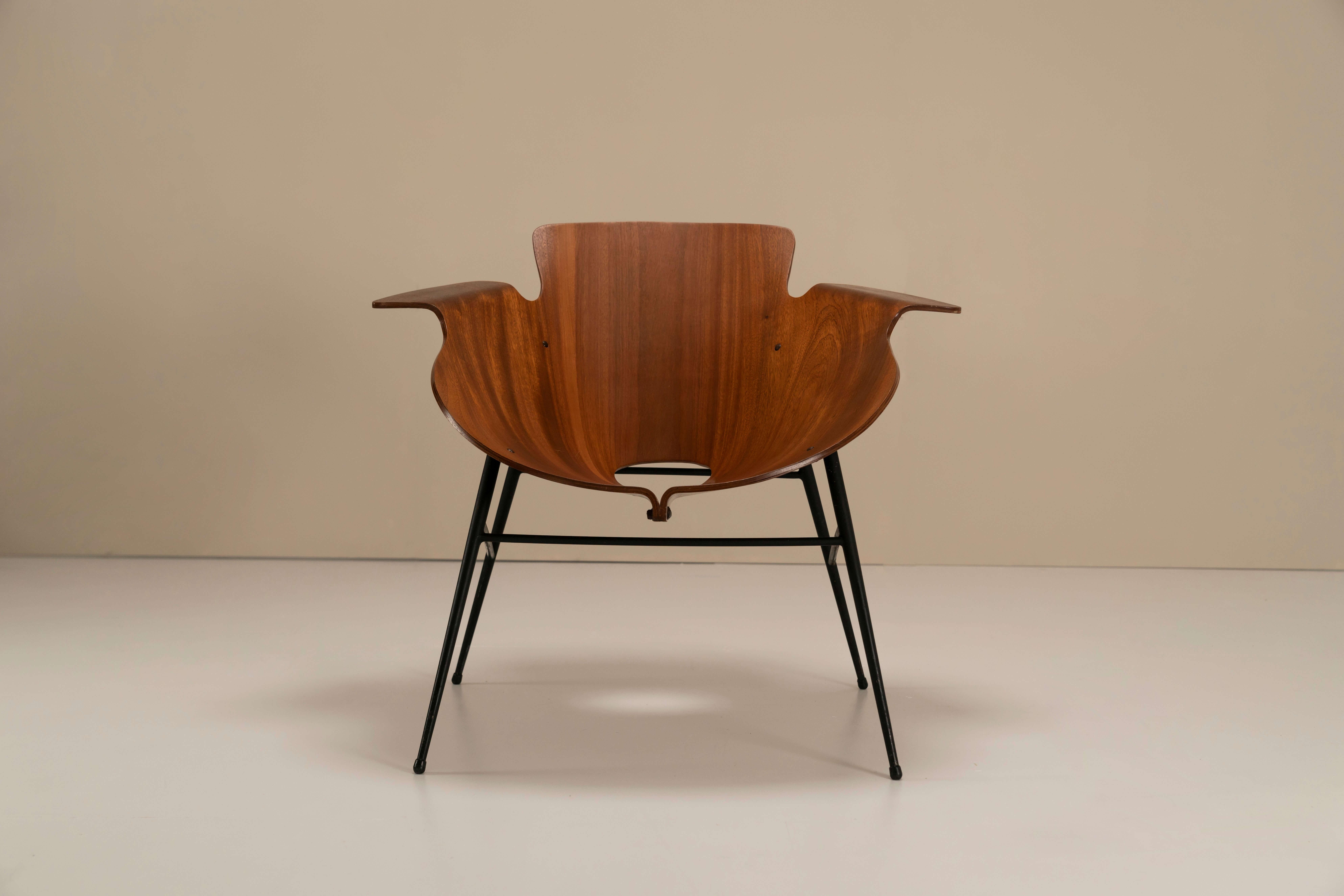 Veneer Pair of Eugenio Gerli Model 126 Lounge Chairs Società Compensati Curvi, Italy For Sale