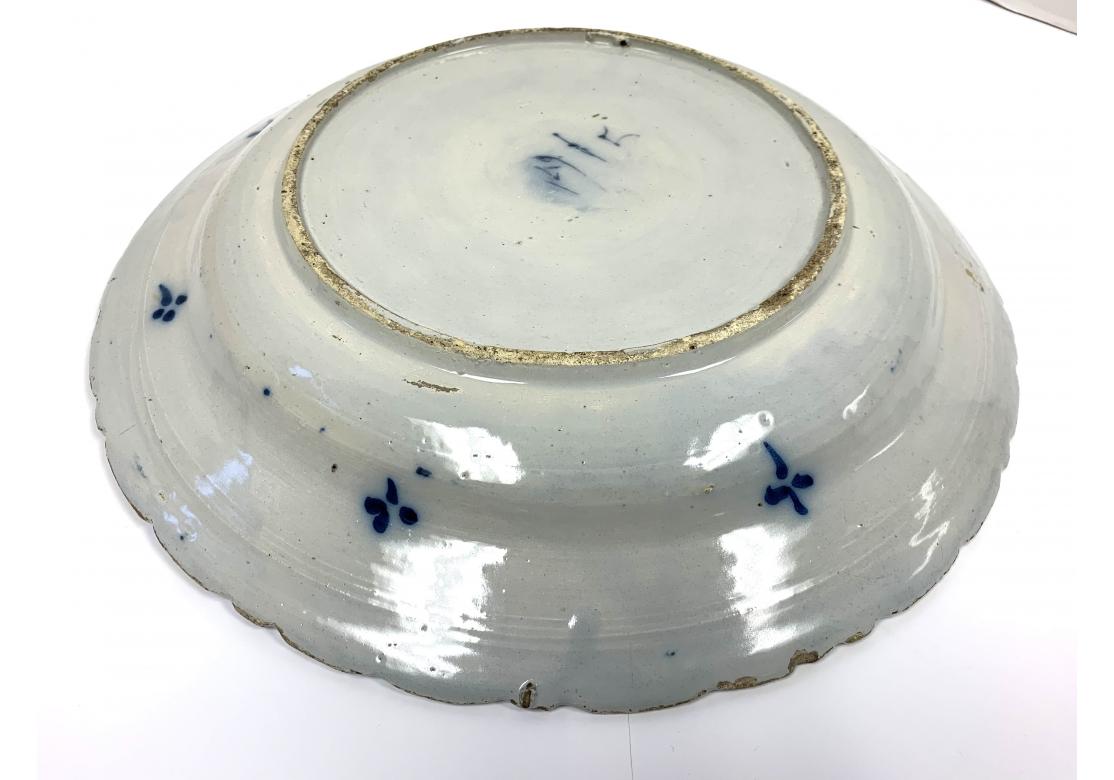 Pair Of European 18th Century Blue & White Glazed Chargers For Sale 2