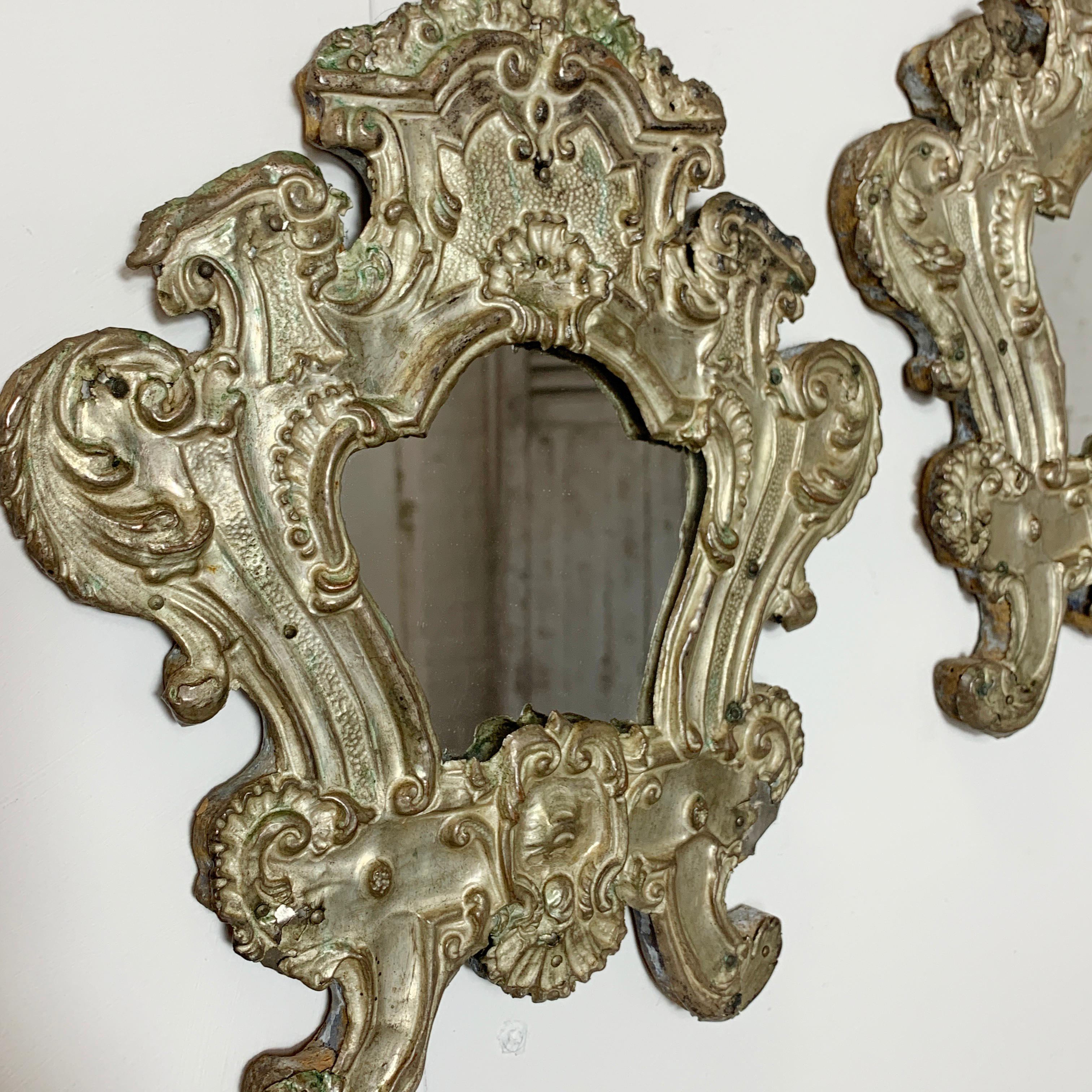 Pair of European 18th Century Silver Plated Baroque Mirrors In Good Condition For Sale In Hastings, GB
