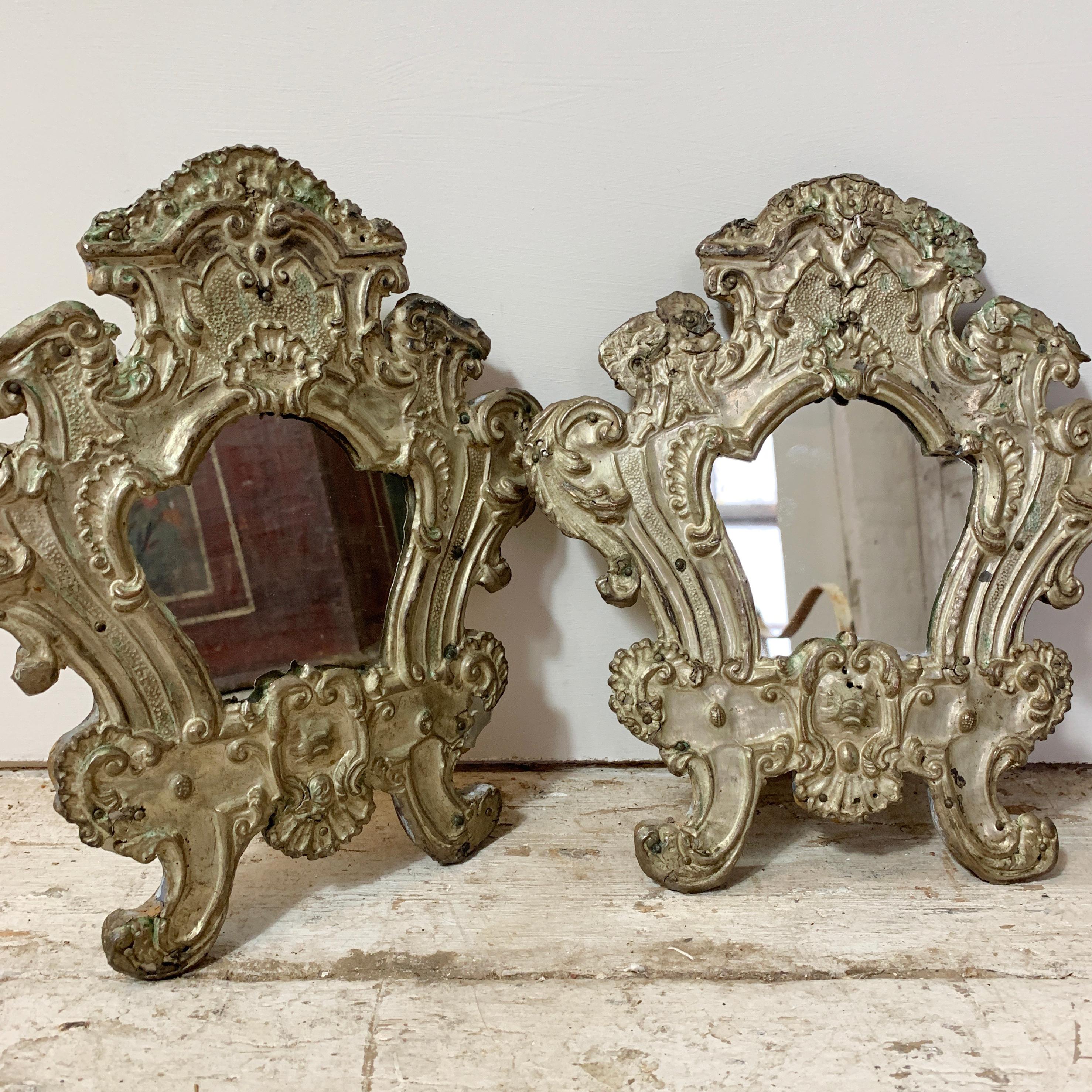 Pair of European 18th Century Silver Plated Baroque Mirrors For Sale 1