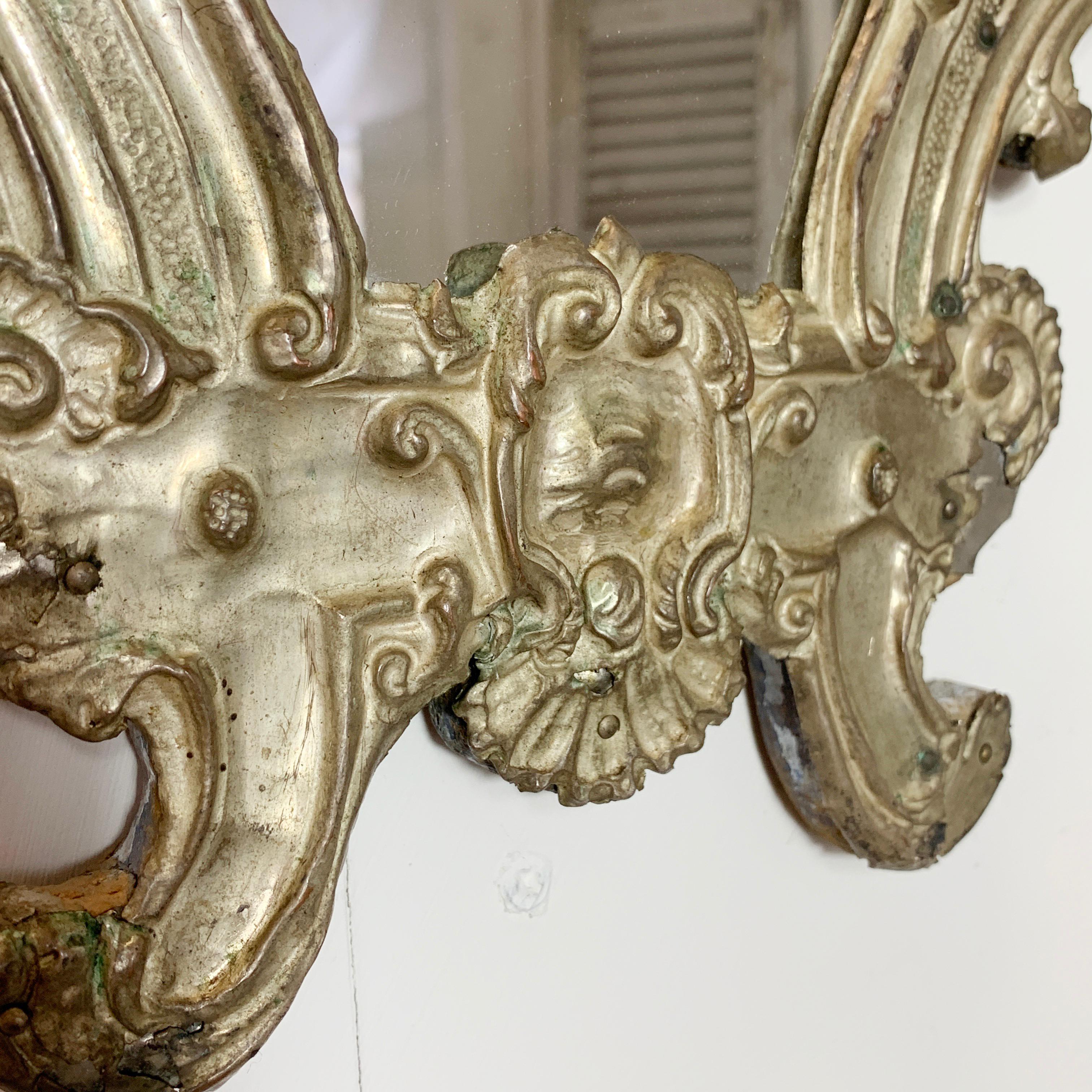 Pair of European 18th Century Silver Plated Baroque Mirrors For Sale 2