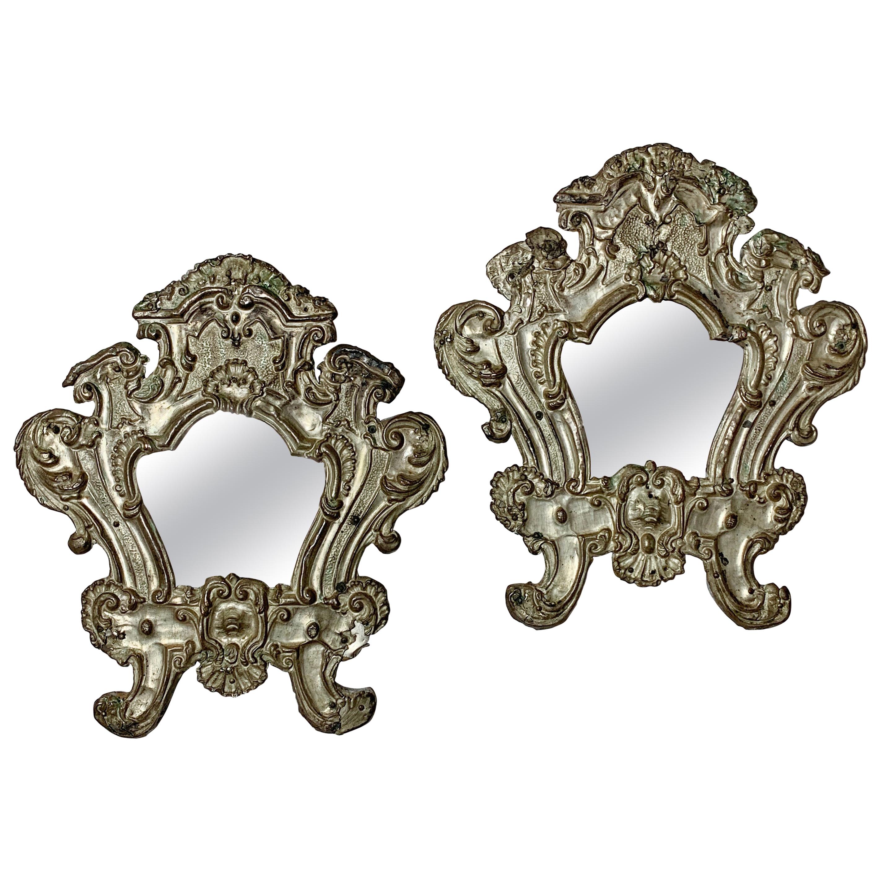 Pair of European 18th Century Silver Plated Baroque Mirrors For Sale