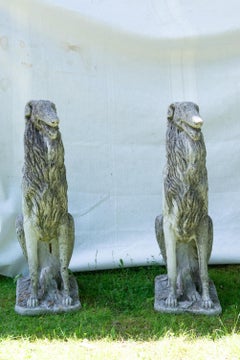 Exquisite Pair of 1930s Cast Stone Borzoi Dog Statues, French/Italian