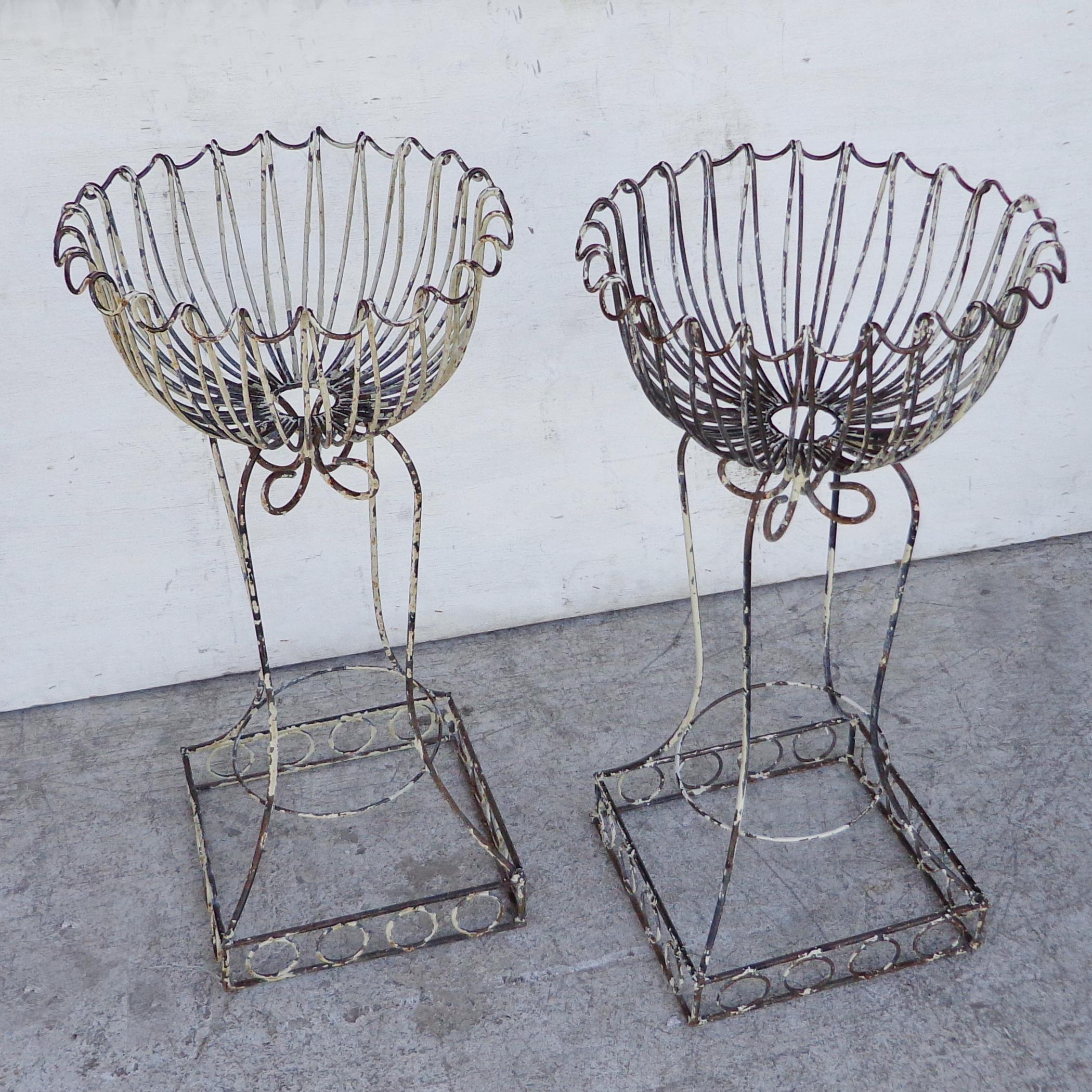 Wrought Iron Pair of European Antique Wire Planters