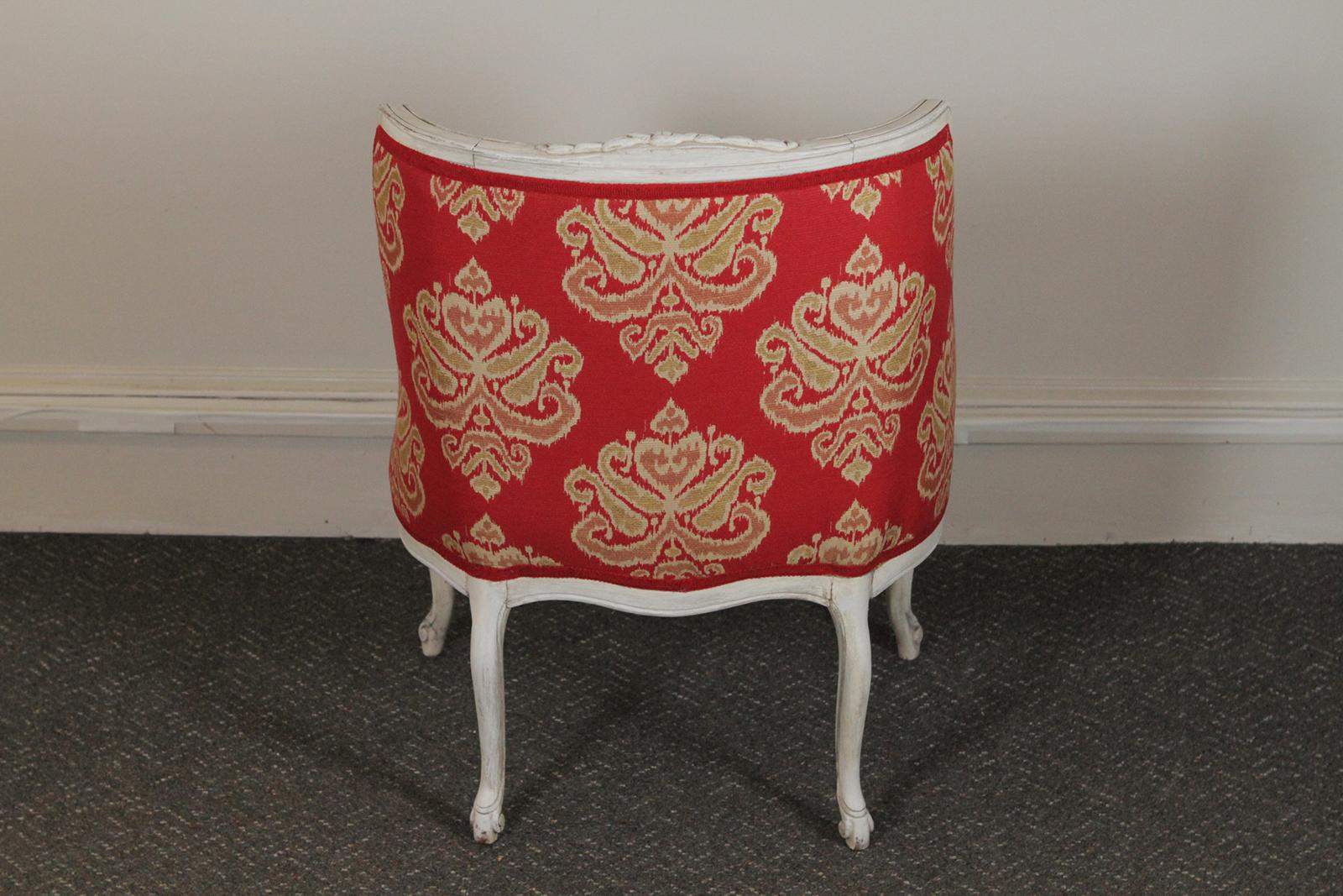 Mid-20th Century Pair of European Asymmetrical Style Accent Chairs with New Red and White Fabric