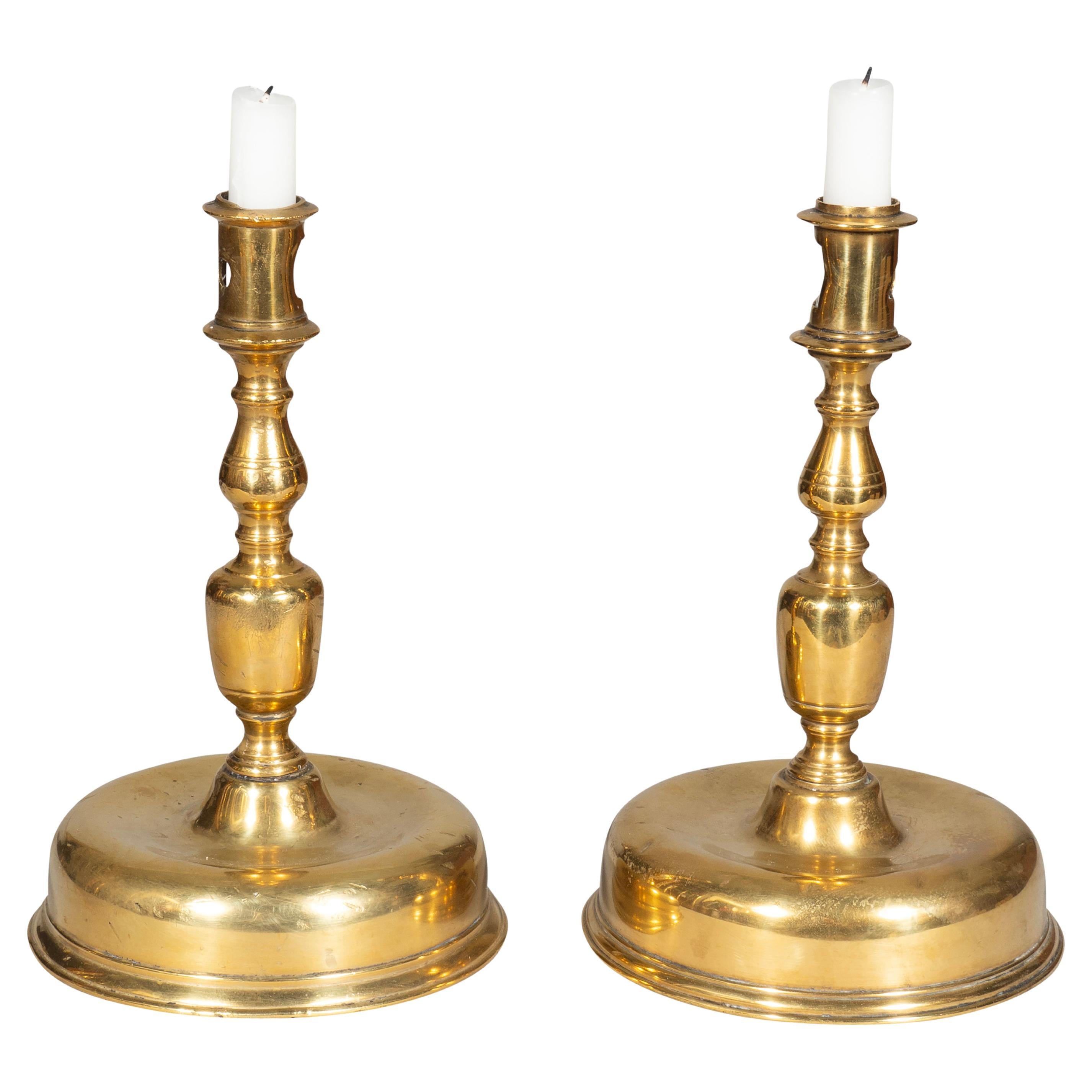 Pair Of European Baroque Brass Candlesticks For Sale