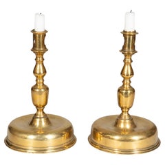 Antique Pair Of European Baroque Brass Candlesticks
