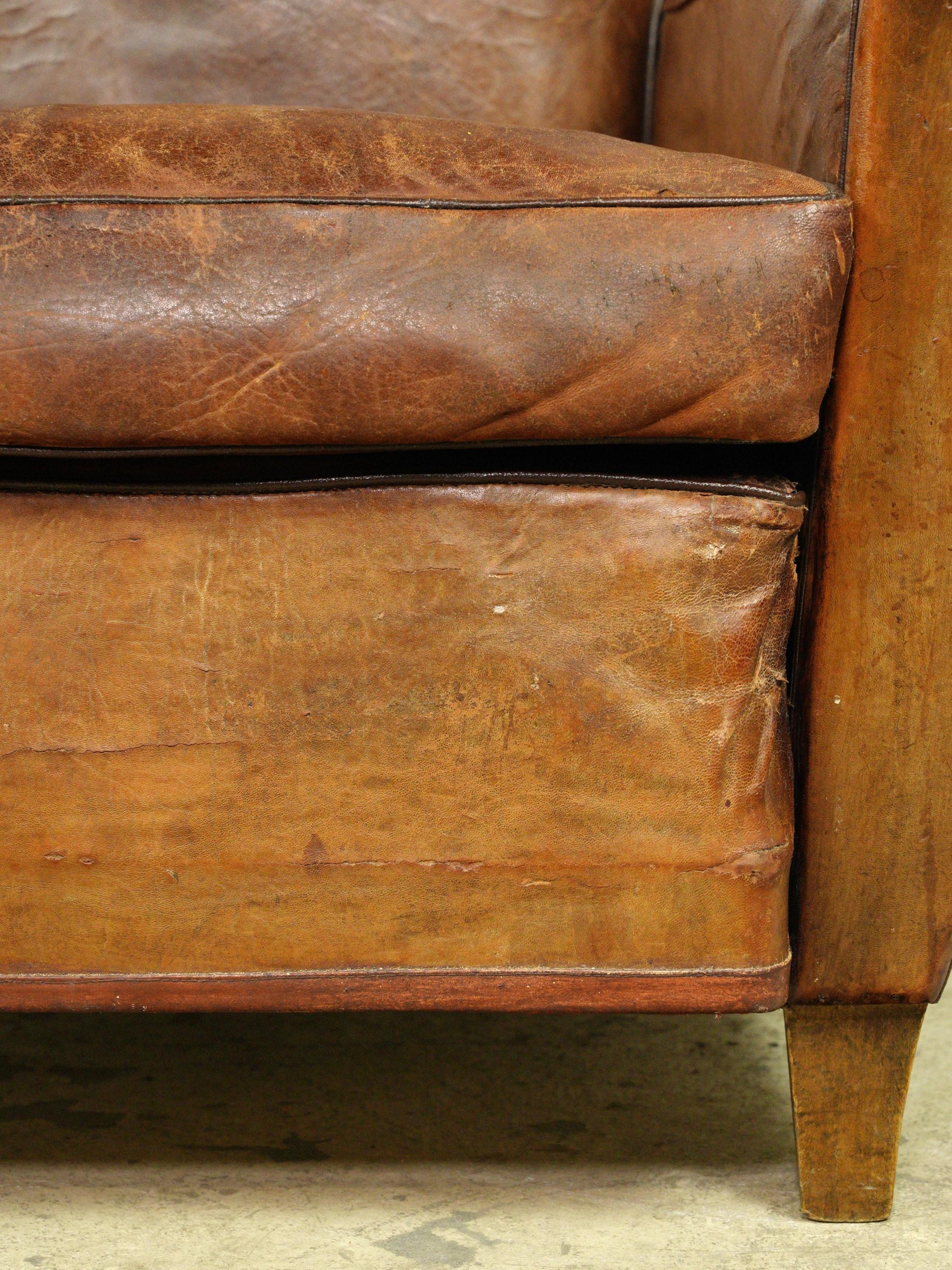 Pair of European Brown French Leather Club Chairs For Sale 7