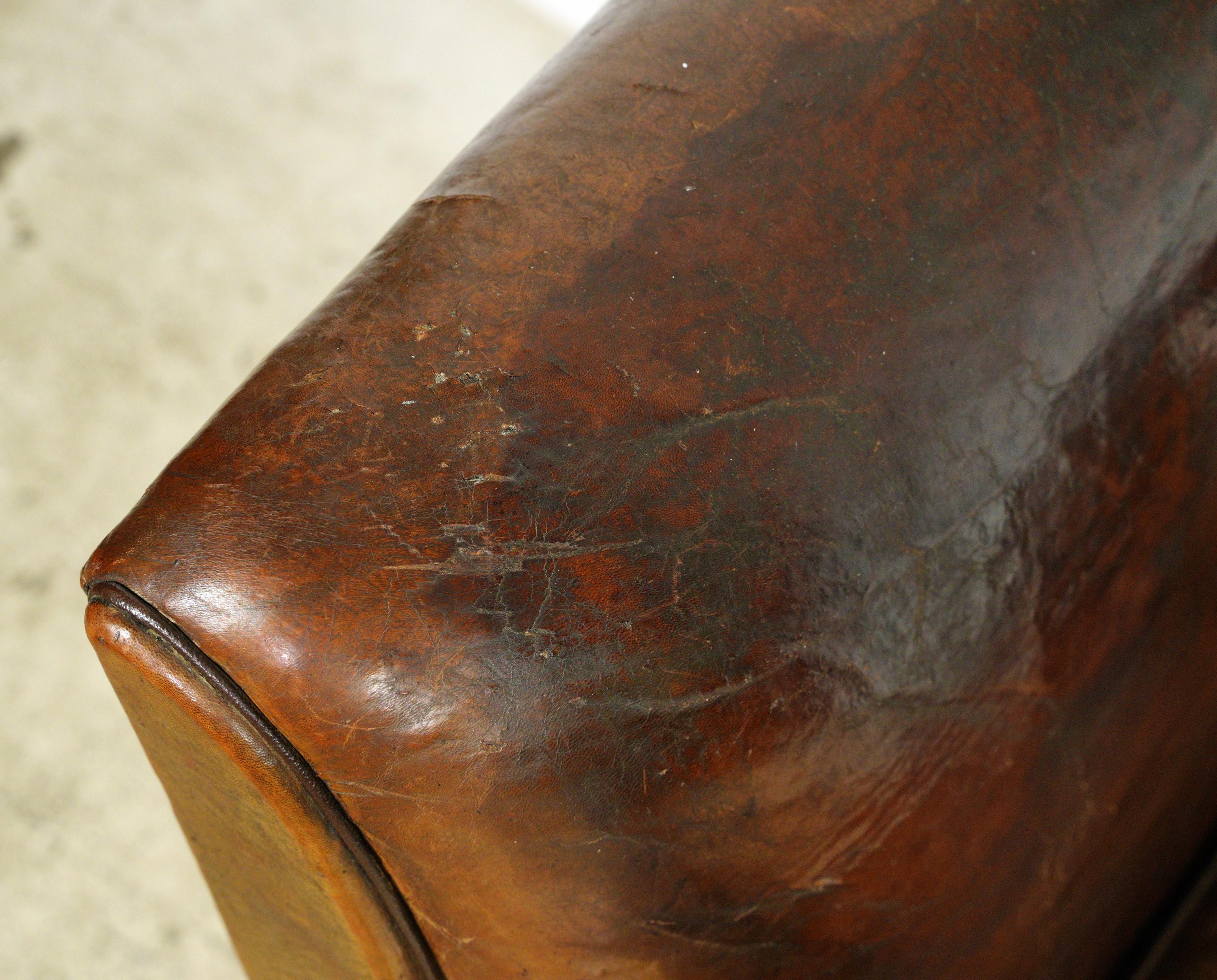 Pair of European Brown French Leather Club Chairs For Sale 3