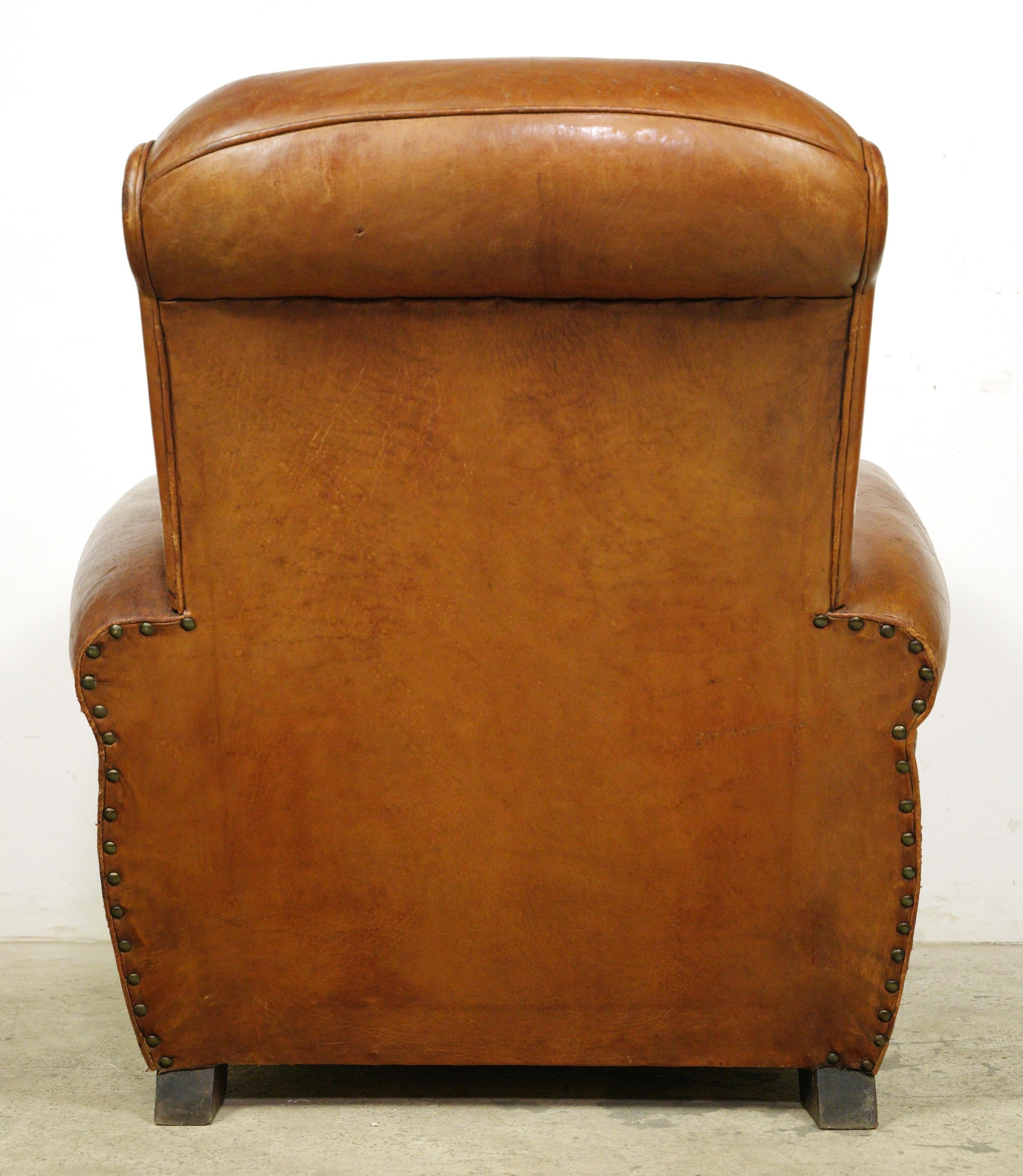 Pair of European Brown Leather French Club Chairs 5