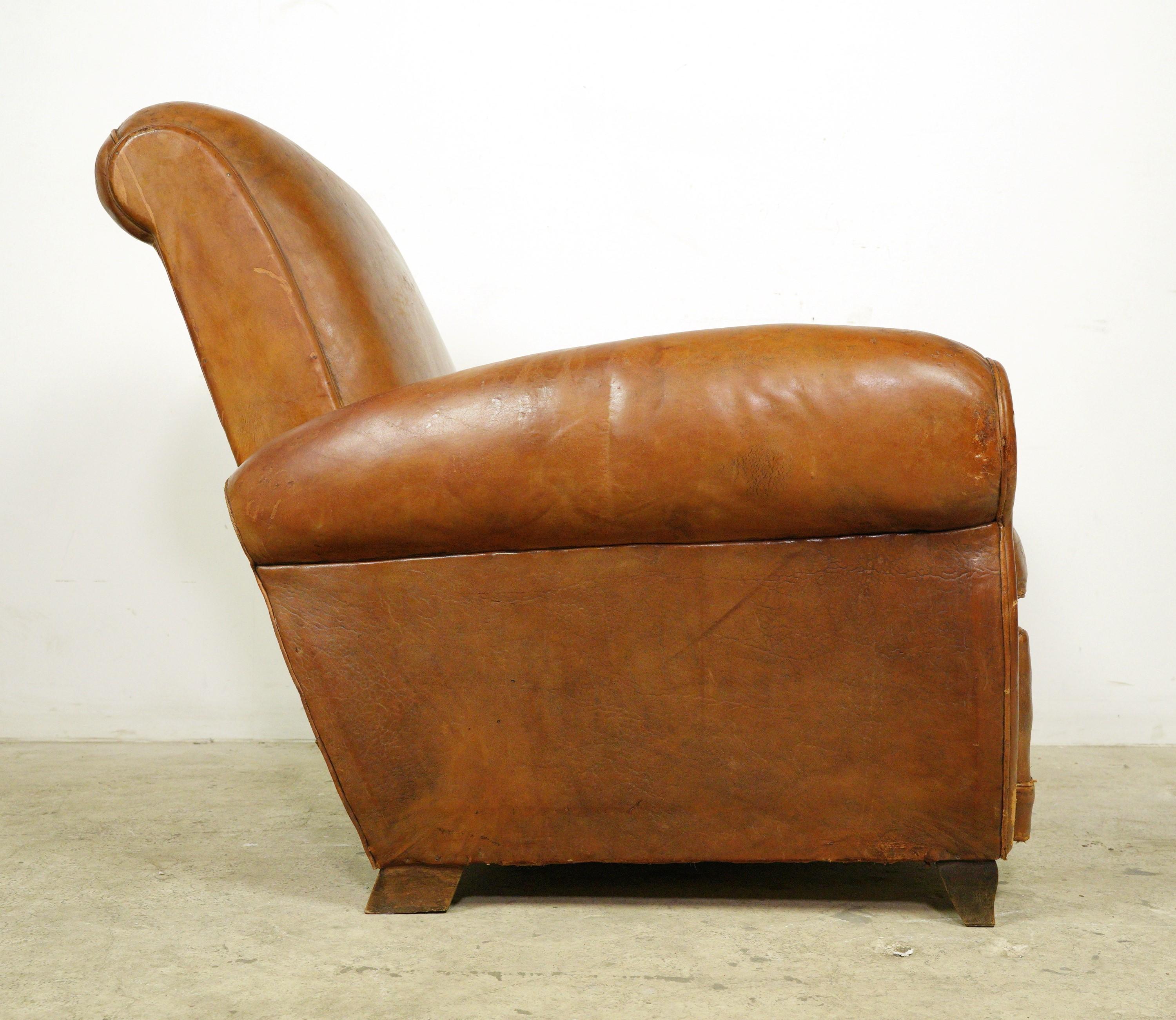 Pair of European Brown Leather French Club Chairs 9