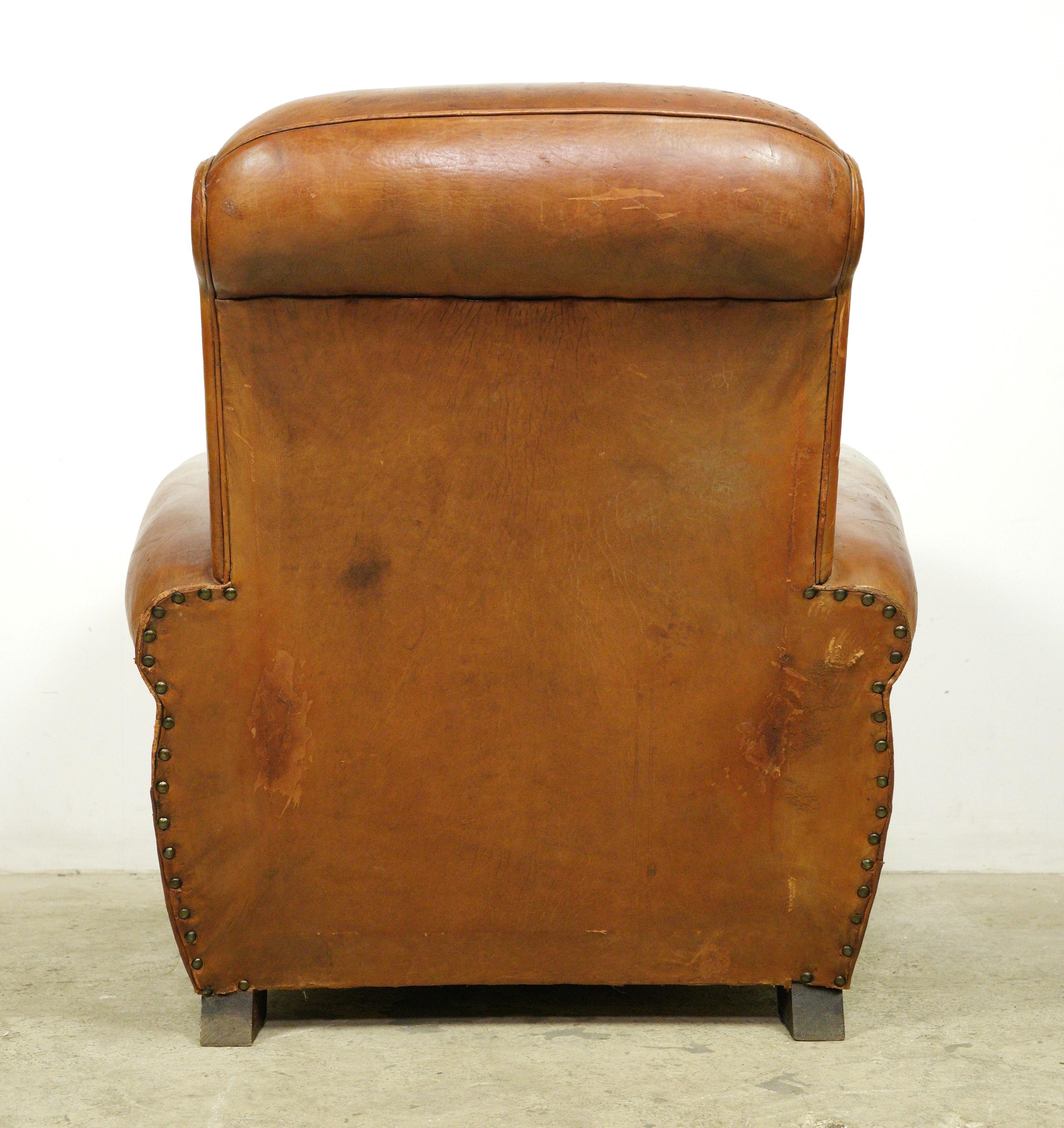 Pair of European Brown Leather French Club Chairs 10